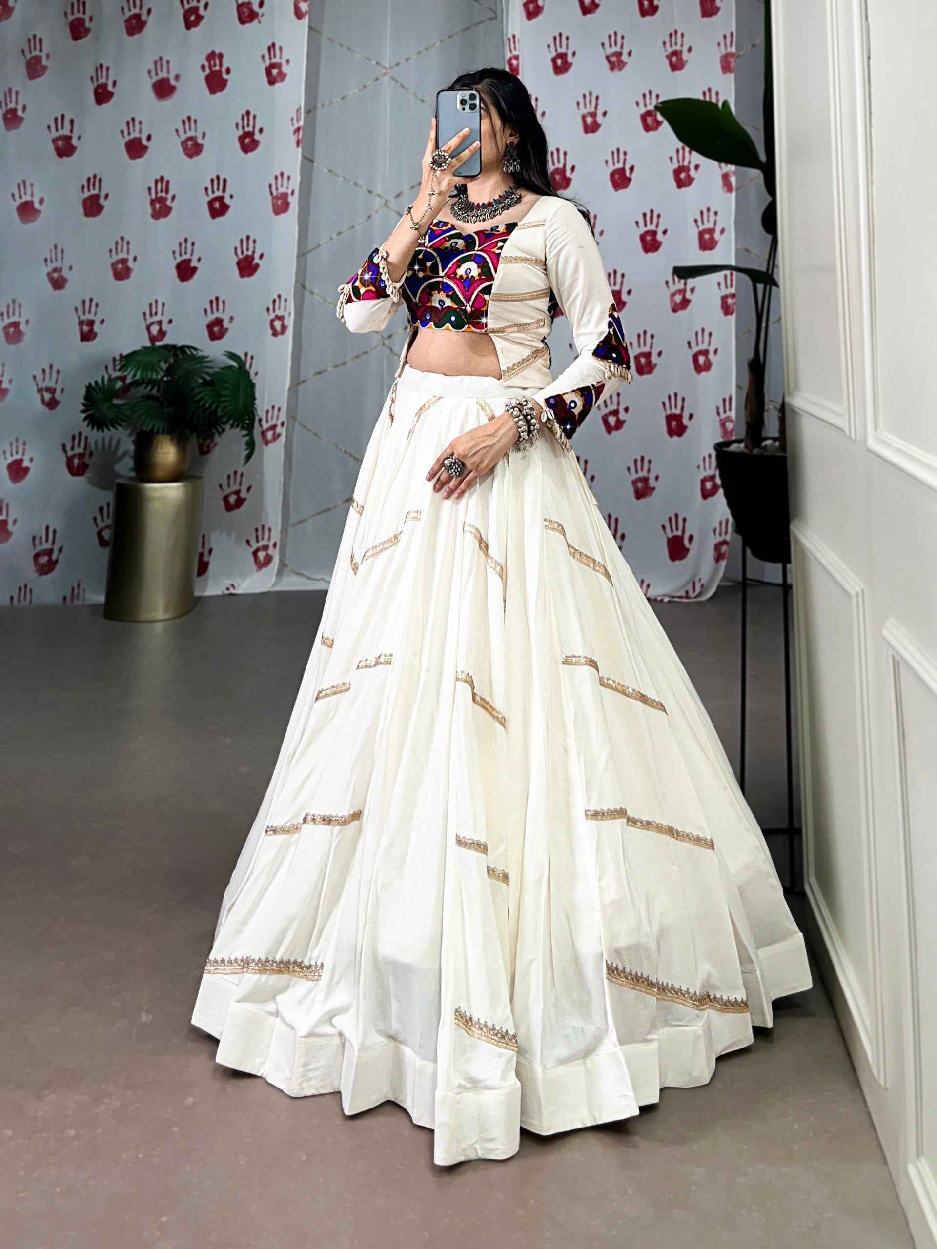 Spellbinding White Pure Rayon Sequins Lace Worked Navratri Lehenga Choli - ETHNICDEAL