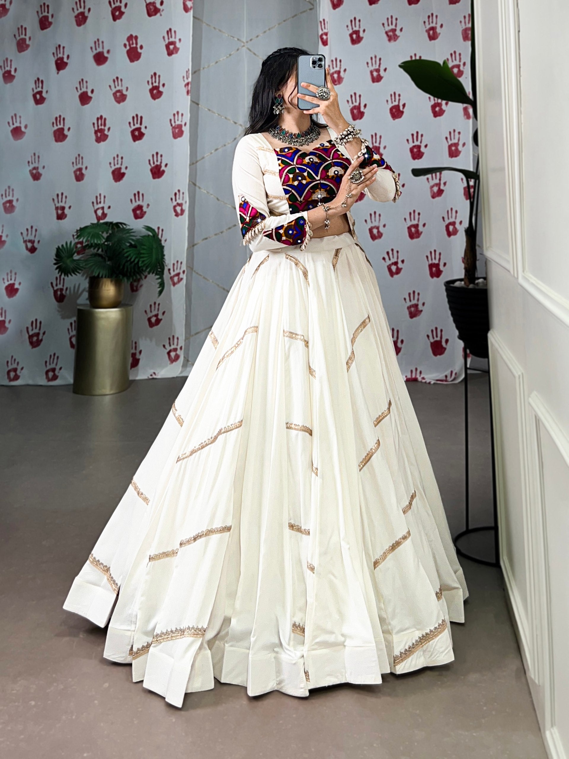 Spellbinding White Pure Rayon Sequins Lace Worked Navratri Lehenga Choli - ETHNICDEAL