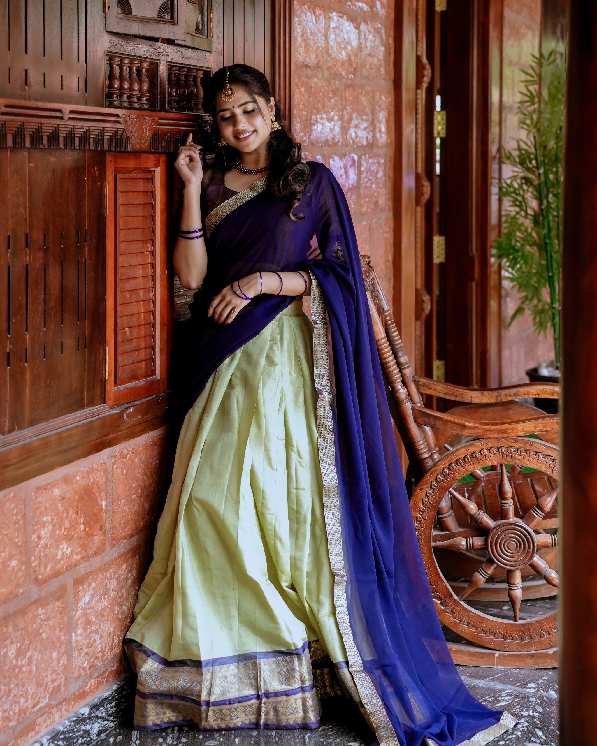Stunning Pista Green Kanchipuram Silk Zari Weaving Worked Lehenga Choli - ETHNICDEAL