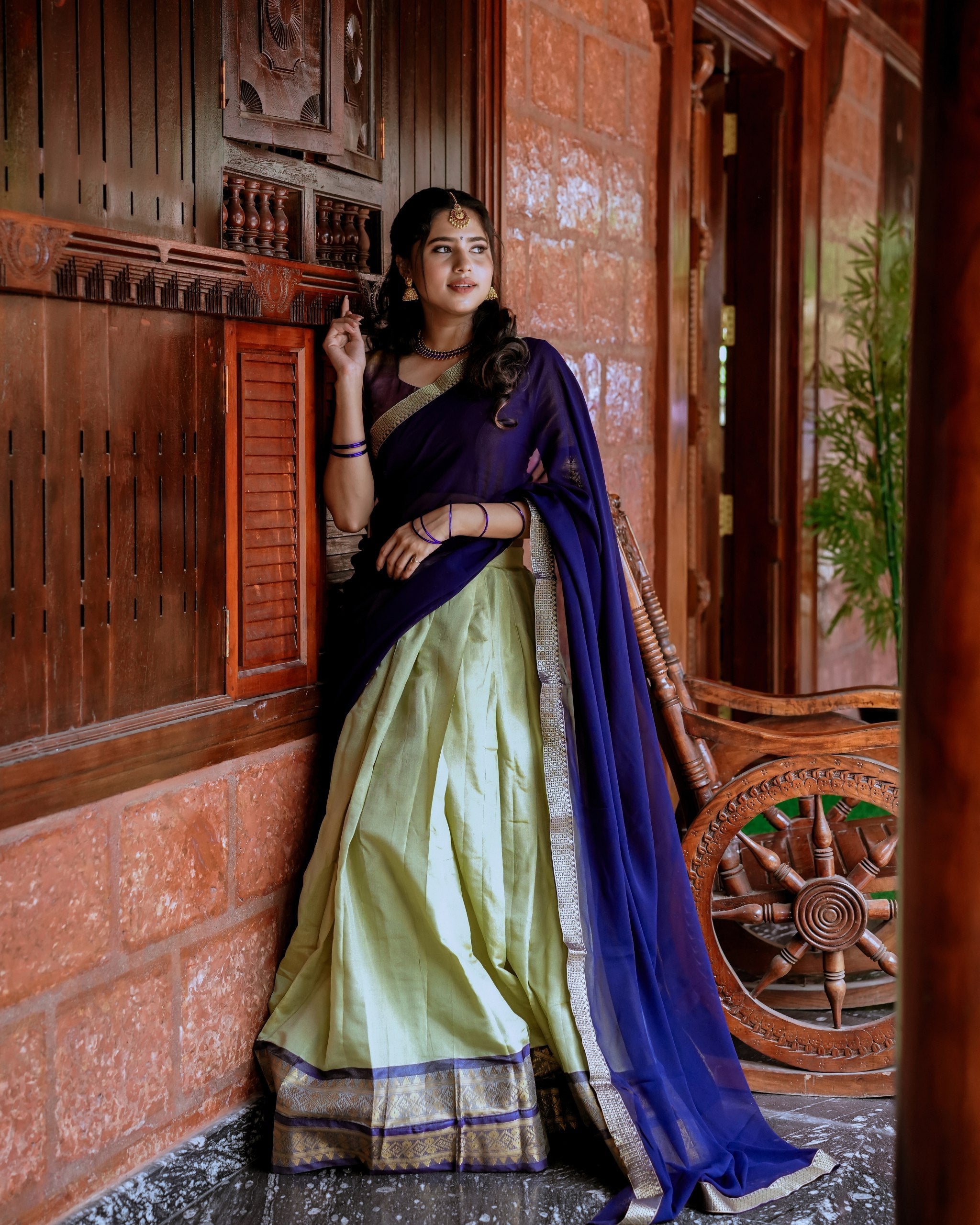 Stunning Pista Green Kanchipuram Silk Zari Weaving Worked Lehenga Choli - ETHNICDEAL