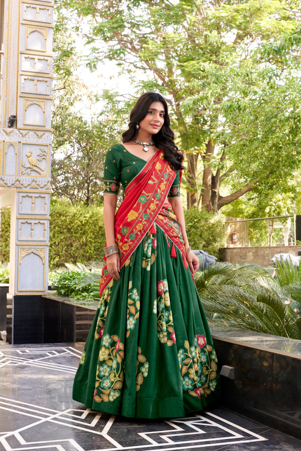 Magnificent Tussar Silk Printed Foil Worked Lehenga Choli - ETHNICDEAL