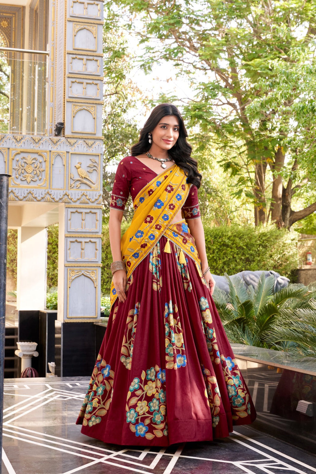 Magnificent Tussar Silk Printed Foil Worked Lehenga Choli - ETHNICDEAL