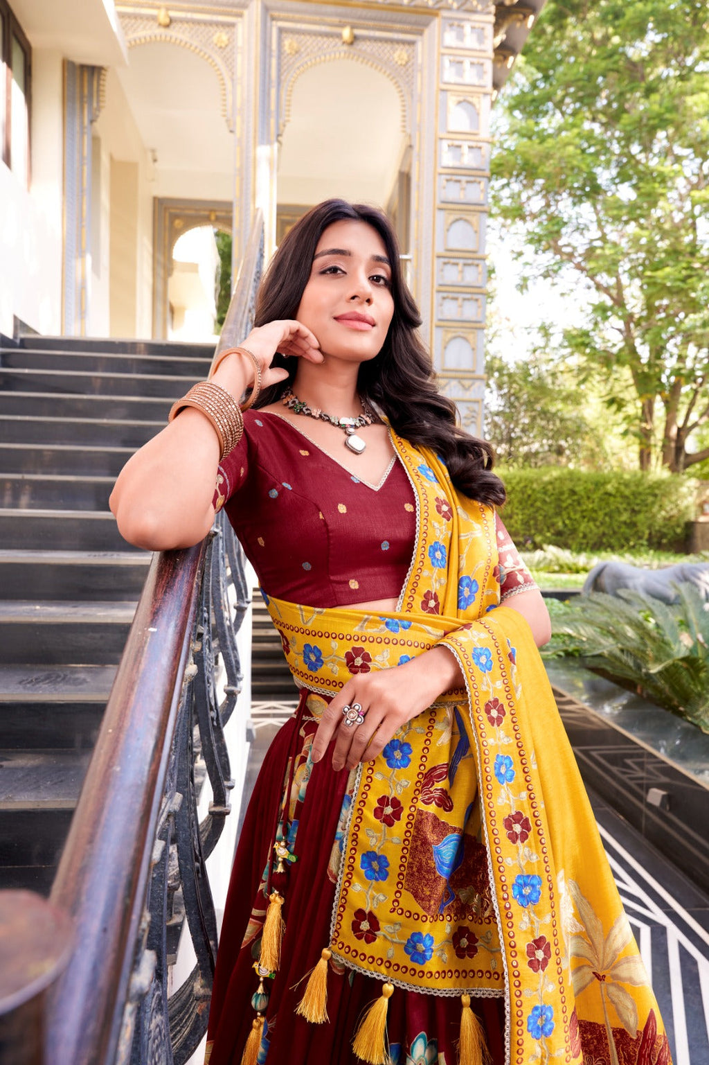 Magnificent Tussar Silk Printed Foil Worked Lehenga Choli - ETHNICDEAL