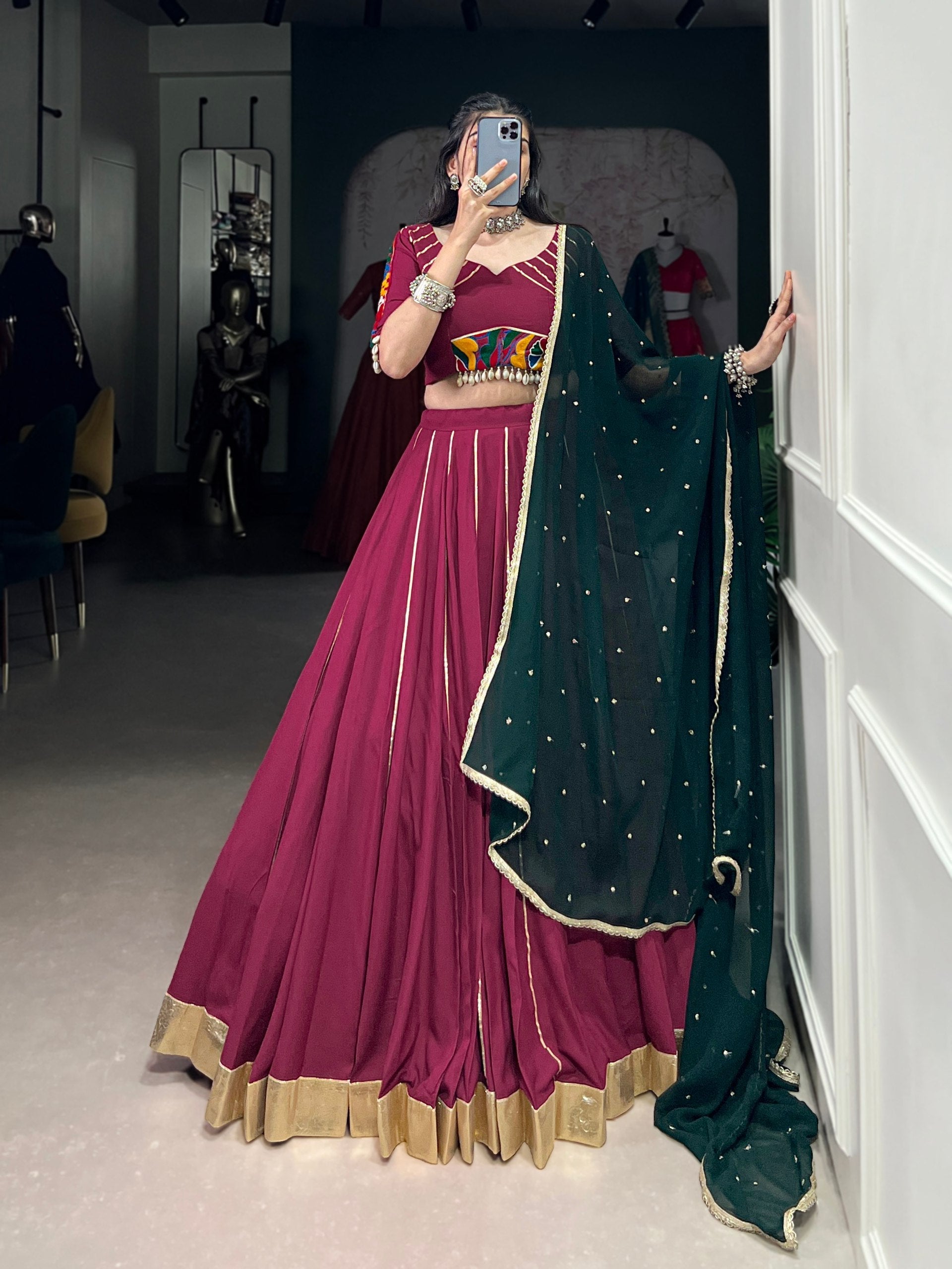 Graceful Pure Rayon Gota Patti Worked Navratri Wear Lehenga Choli - ETHNICDEAL