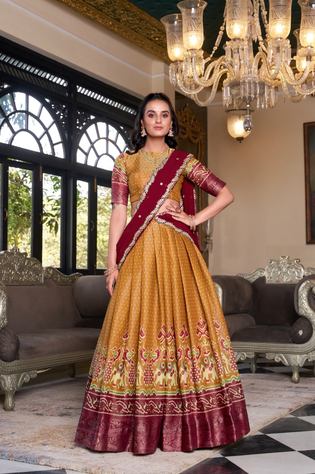 Ravishing Kanchipuram Silk Printed Weaving Worked Lehenga Choli - ETHNICDEAL