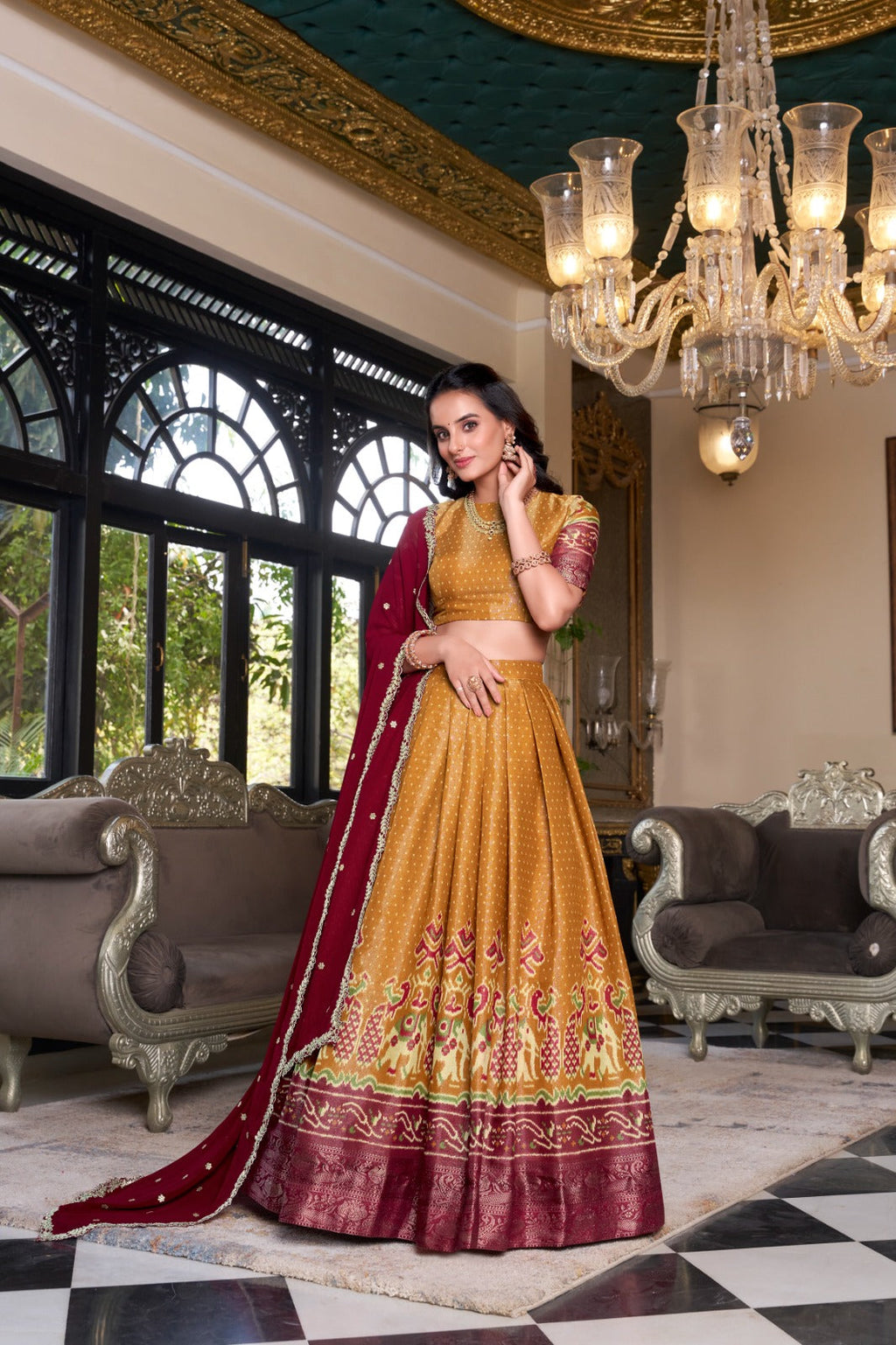 Ravishing Kanchipuram Silk Printed Weaving Worked Lehenga Choli - ETHNICDEAL