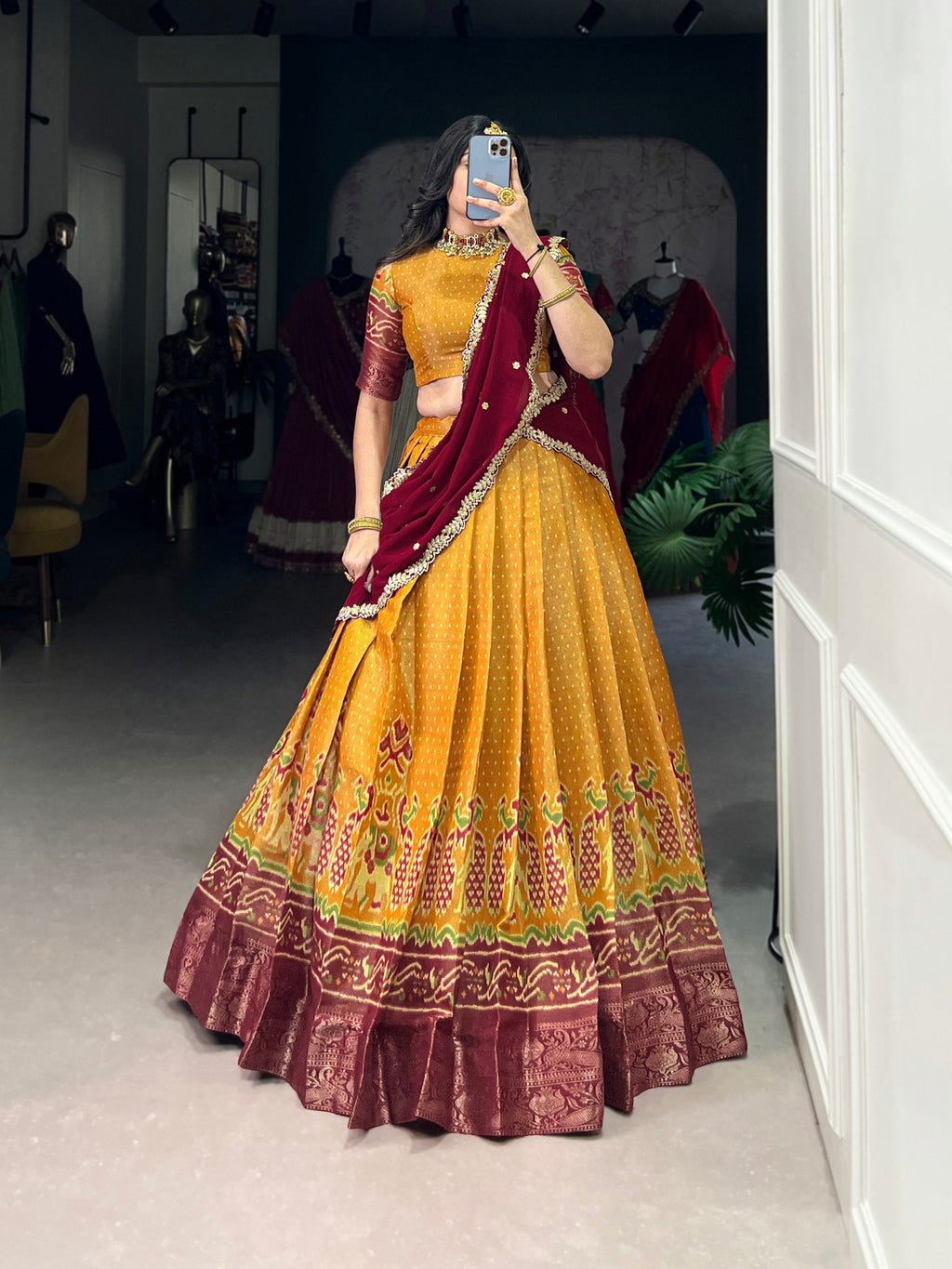 Ravishing Kanchipuram Silk Printed Weaving Worked Lehenga Choli - ETHNICDEAL