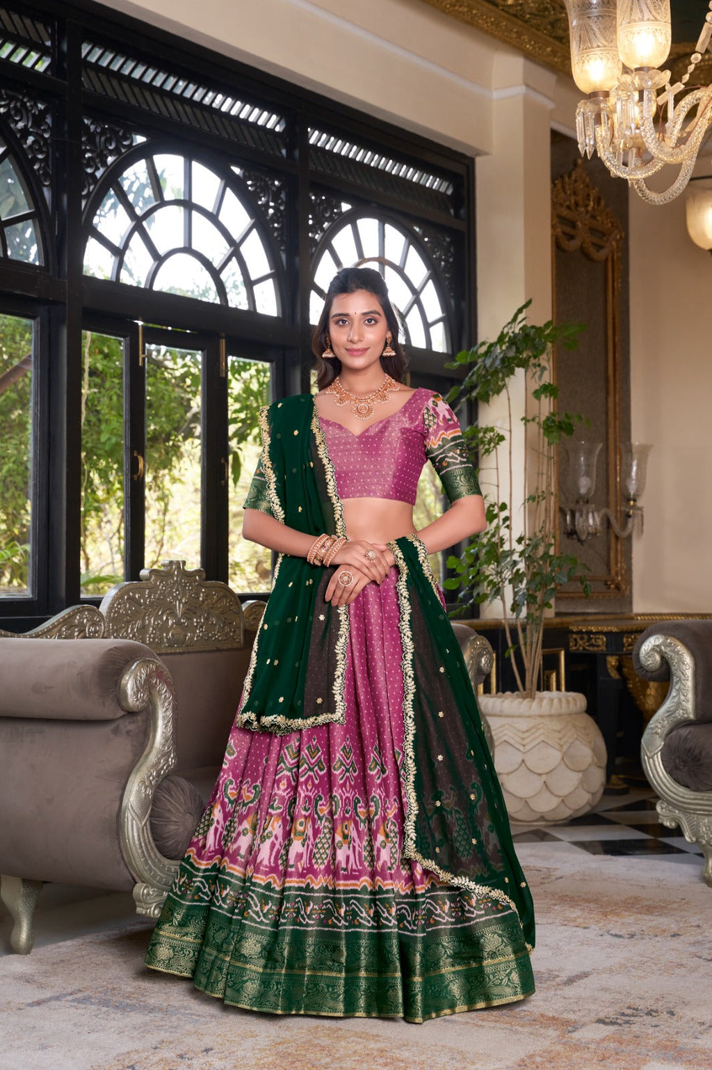 Ravishing Kanchipuram Silk Printed Weaving Worked Lehenga Choli - ETHNICDEAL