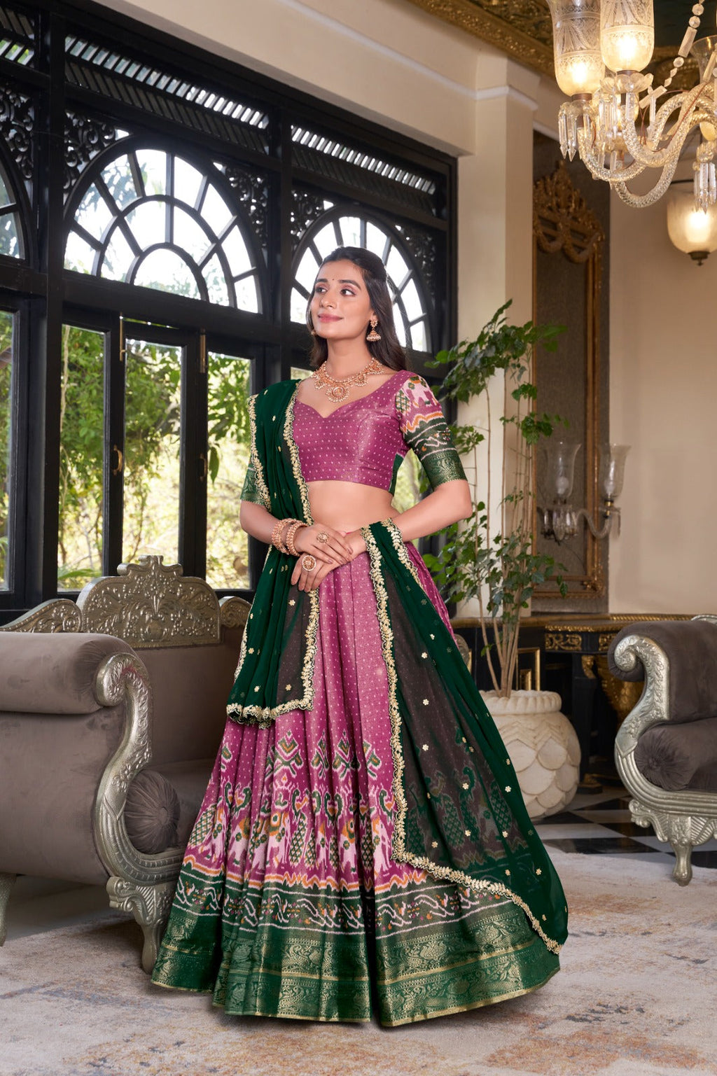 Ravishing Kanchipuram Silk Printed Weaving Worked Lehenga Choli - ETHNICDEAL