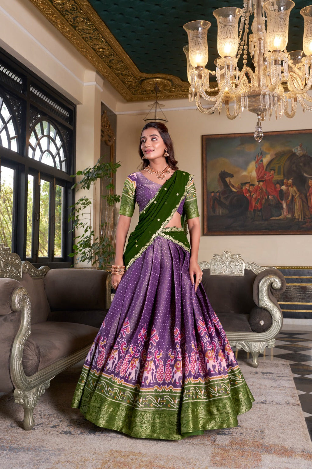 Ravishing Kanchipuram Silk Printed Weaving Worked Lehenga Choli - ETHNICDEAL
