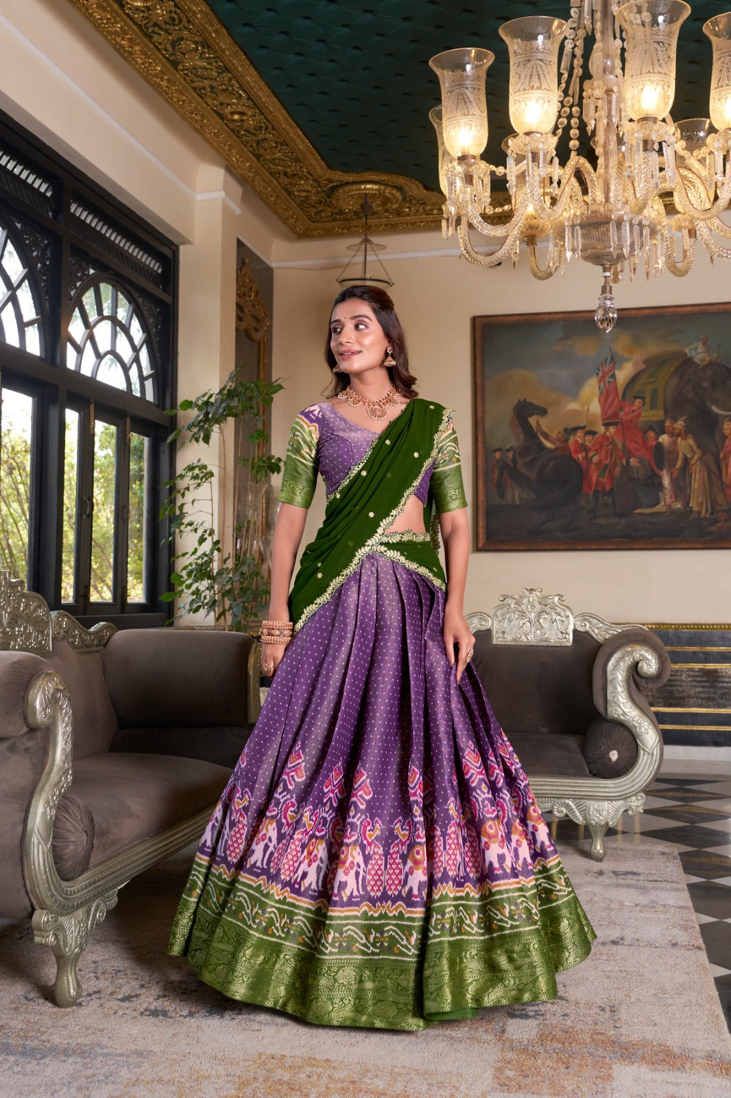 Ravishing Kanchipuram Silk Printed Weaving Worked Lehenga Choli - ETHNICDEAL
