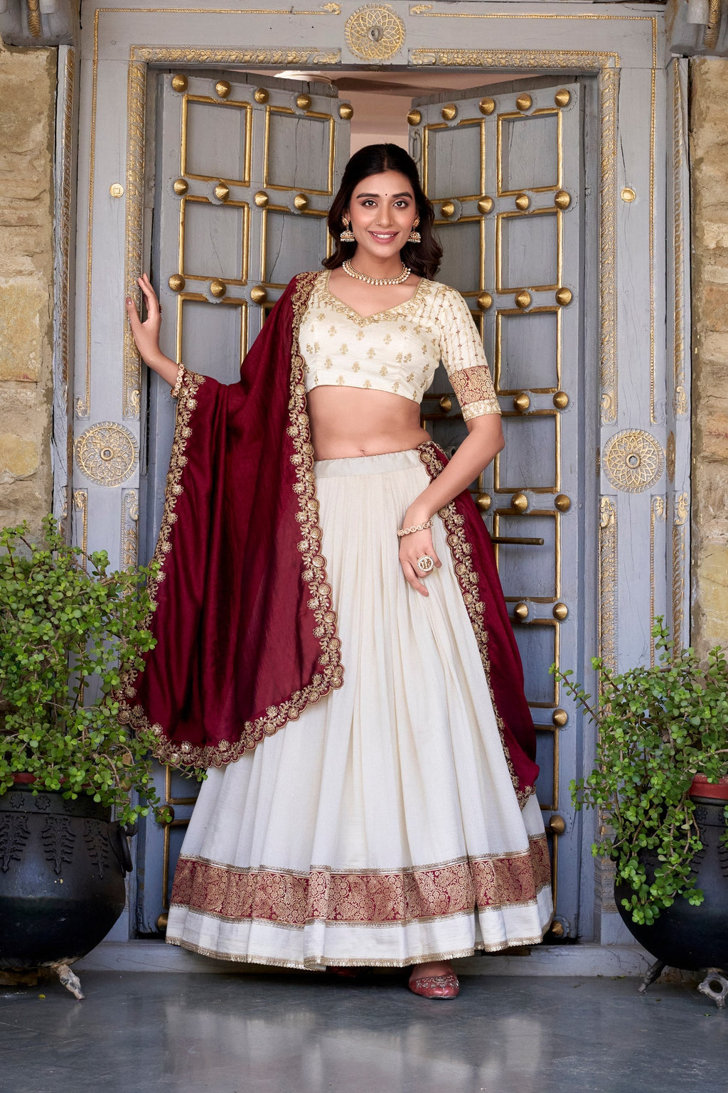 Exquisite Vichitra Silk Zari Weaving Lace Border Worked Lehenga Choli - ETHNICDEAL