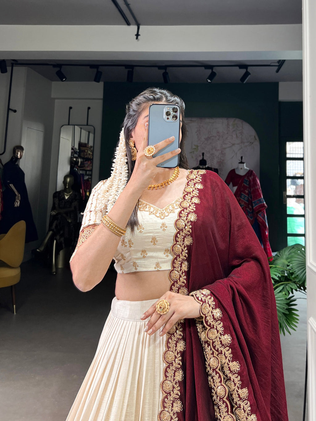 Exquisite Vichitra Silk Zari Weaving Lace Border Worked Lehenga Choli - ETHNICDEAL