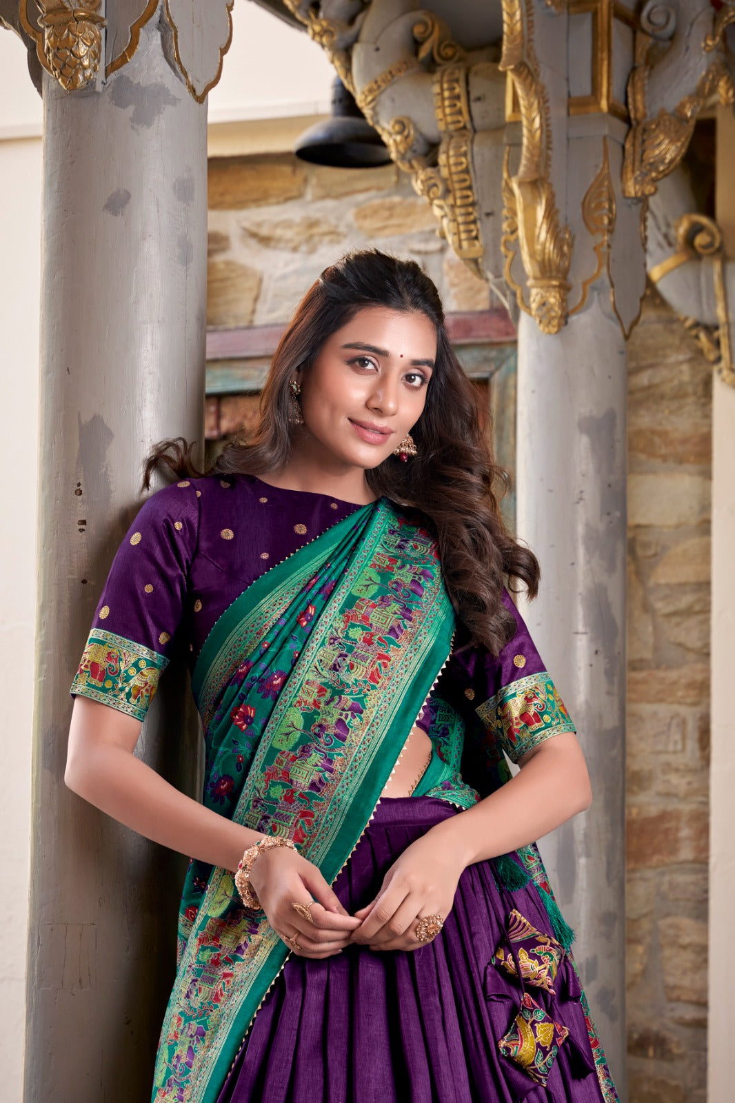 Stunning Tussar Silk Printed Foil Worked Lehenga Choli Set - ETHNICDEAL