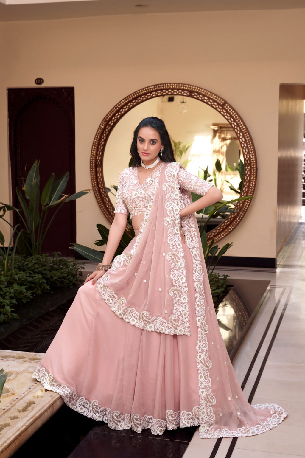 Magnificent Pearl Cording Sequins Worked Designer Lehenga Choli - ETHNICDEAL