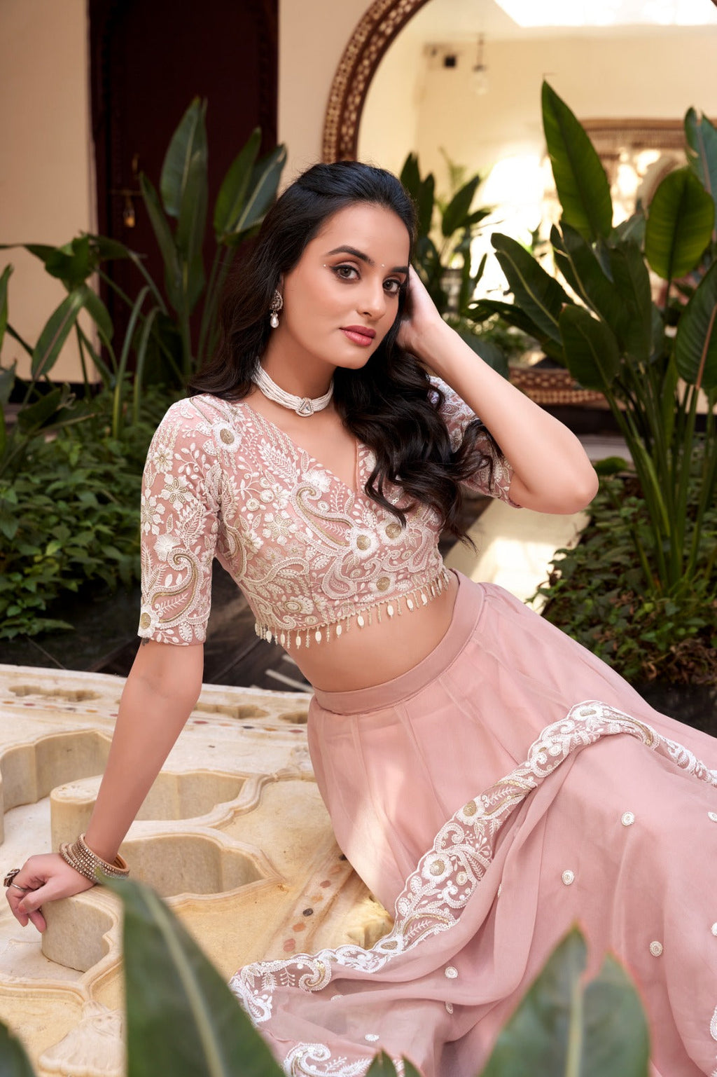Magnificent Pearl Cording Sequins Worked Designer Lehenga Choli - ETHNICDEAL
