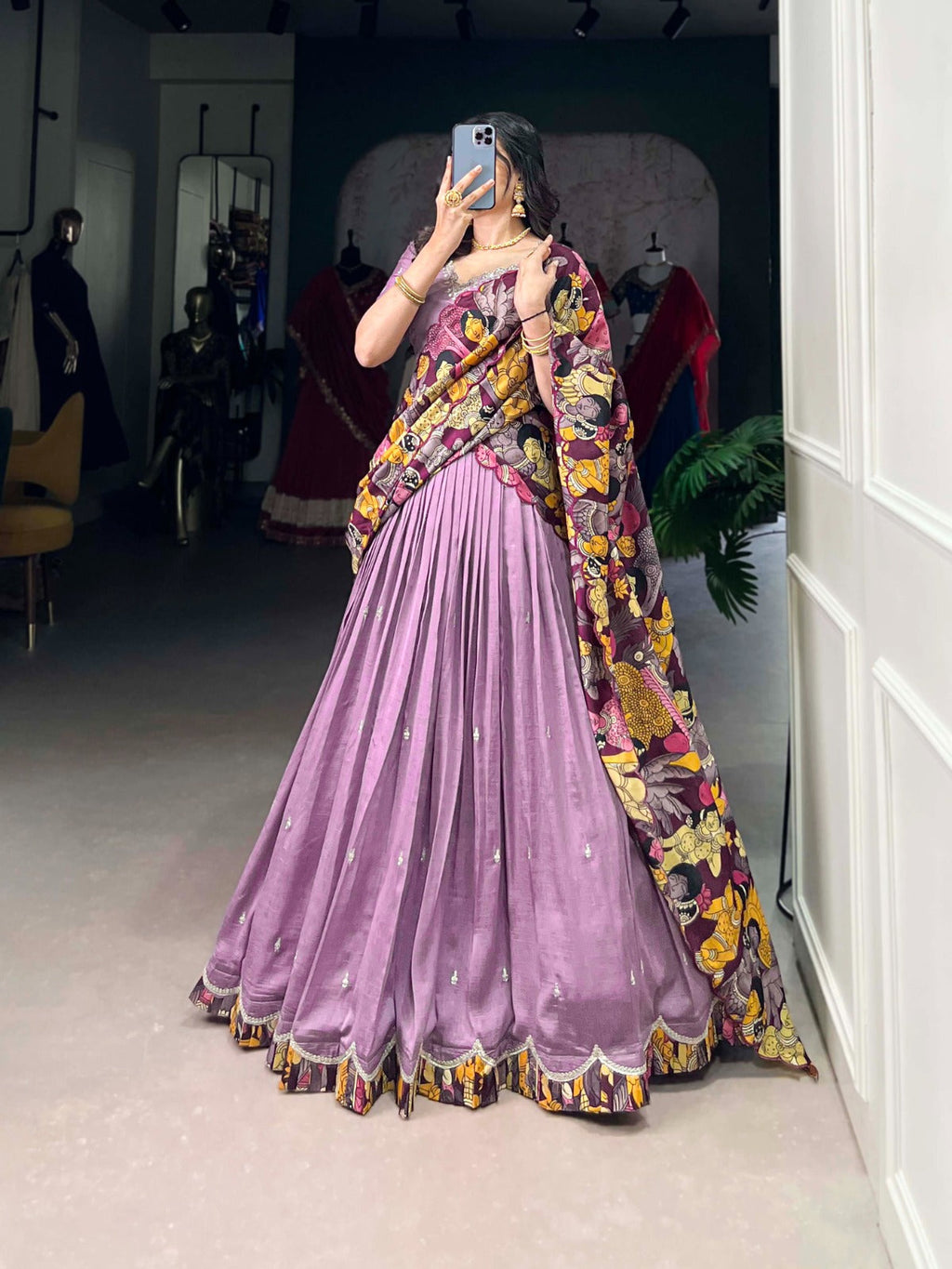 Amazing Vichitra Silk Sequins Thead Worked Lehenga Choli - ETHNICDEAL