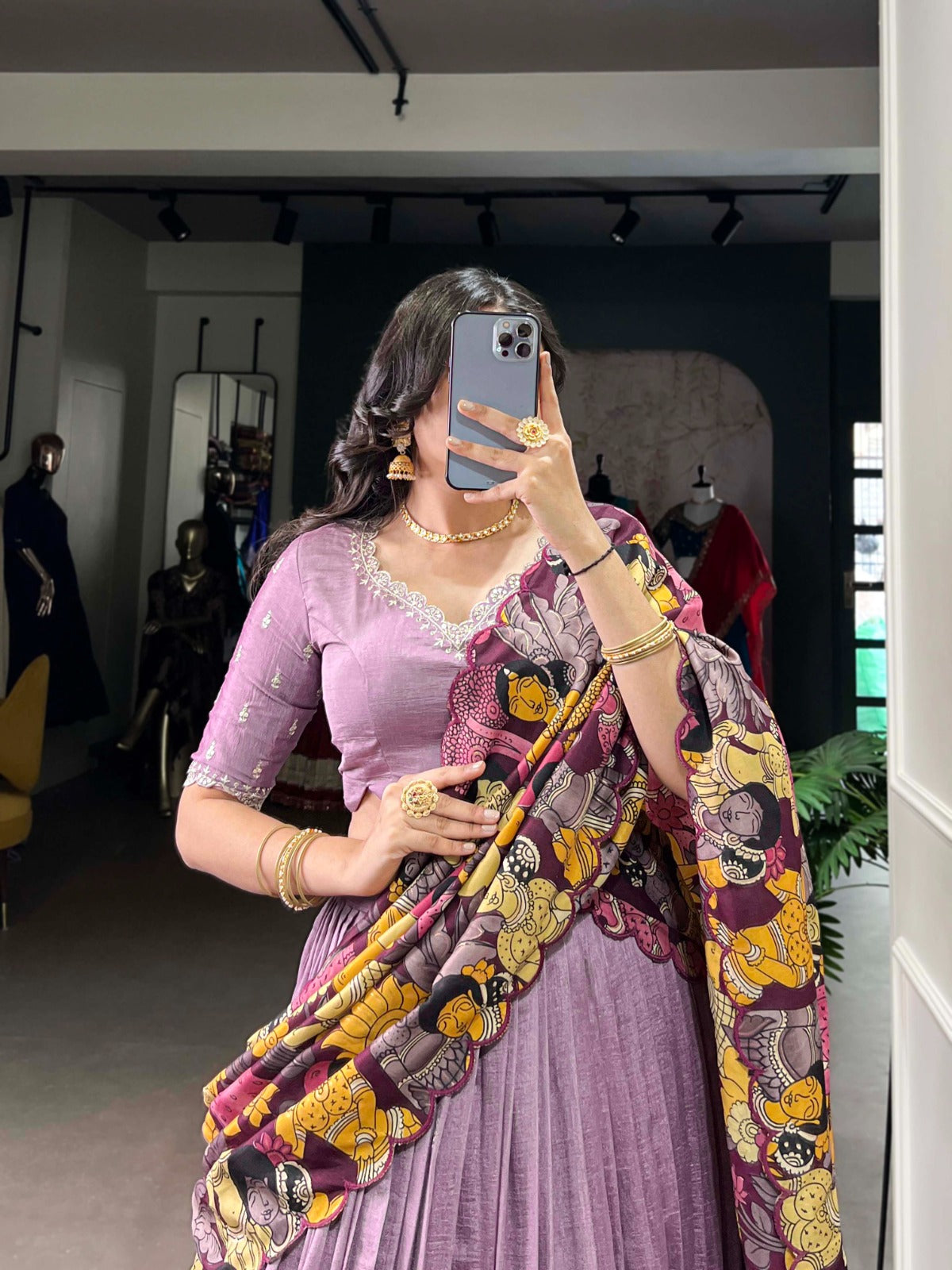 Amazing Vichitra Silk Sequins Thead Worked Lehenga Choli - ETHNICDEAL