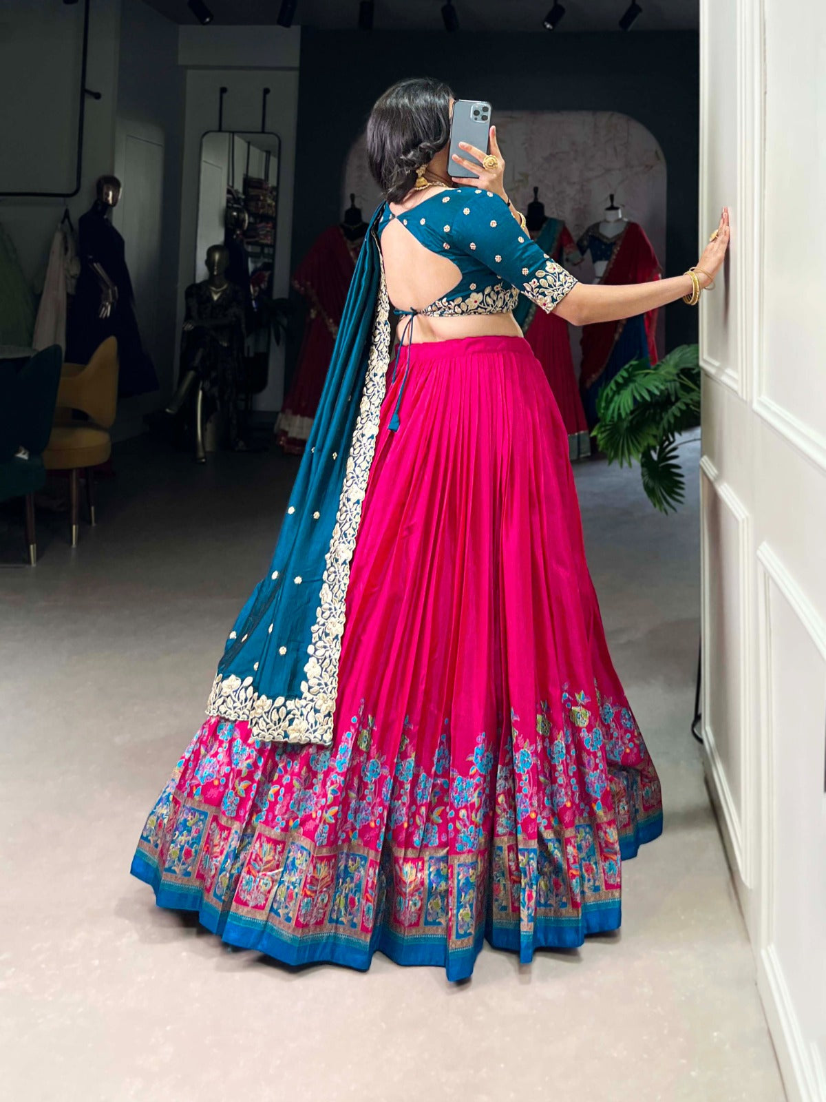 Exquisite Tussar Silk Printed Foil Worked Lehenga Choli - ETHNICDEAL