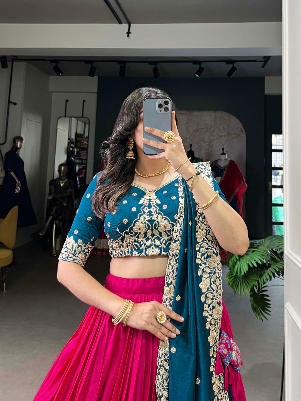 Exquisite Tussar Silk Printed Foil Worked Lehenga Choli - ETHNICDEAL