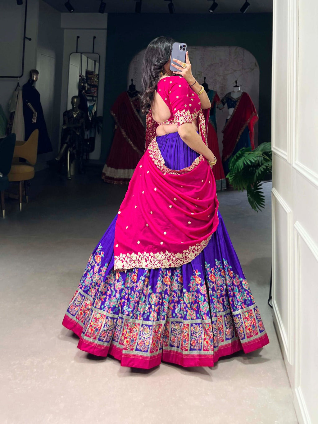 Exquisite Tussar Silk Printed Foil Worked Lehenga Choli - ETHNICDEAL