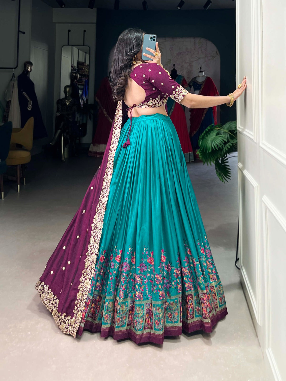 Exquisite Tussar Silk Printed Foil Worked Lehenga Choli - ETHNICDEAL