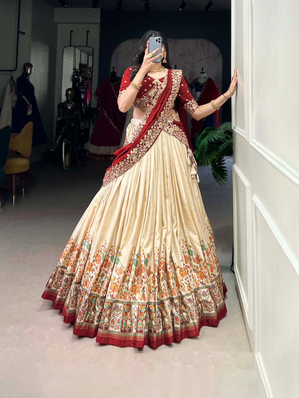 Exquisite Tussar Silk Printed Foil Worked Lehenga Choli - ETHNICDEAL