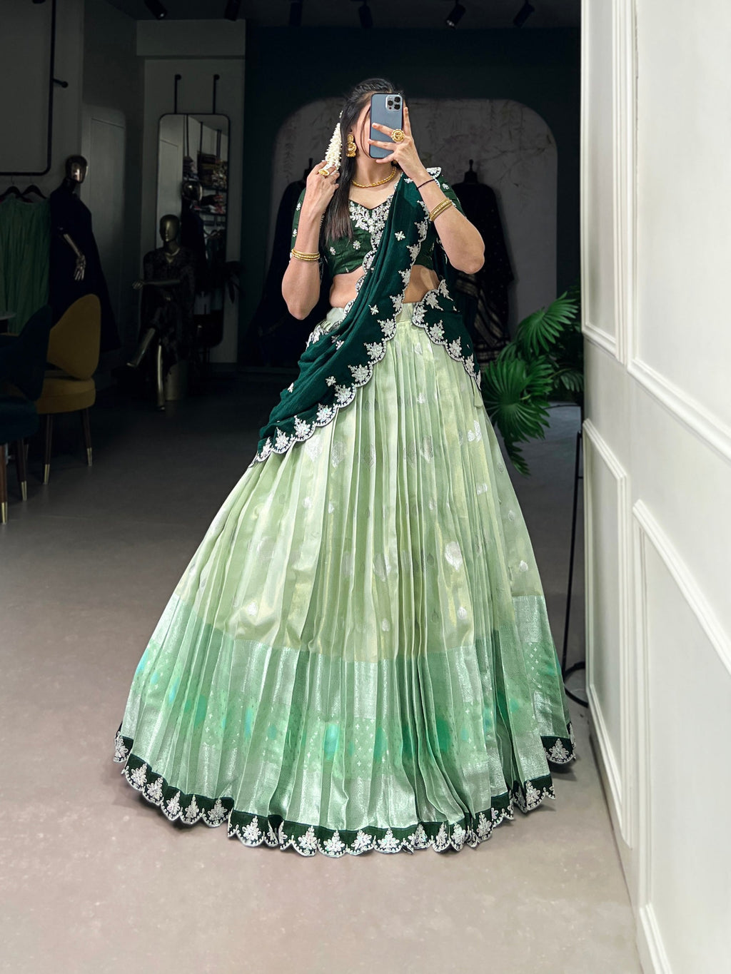 Lovely Zari Cota Weaving Sequins Thread Worked Lehenga Choli - ETHNICDEAL
