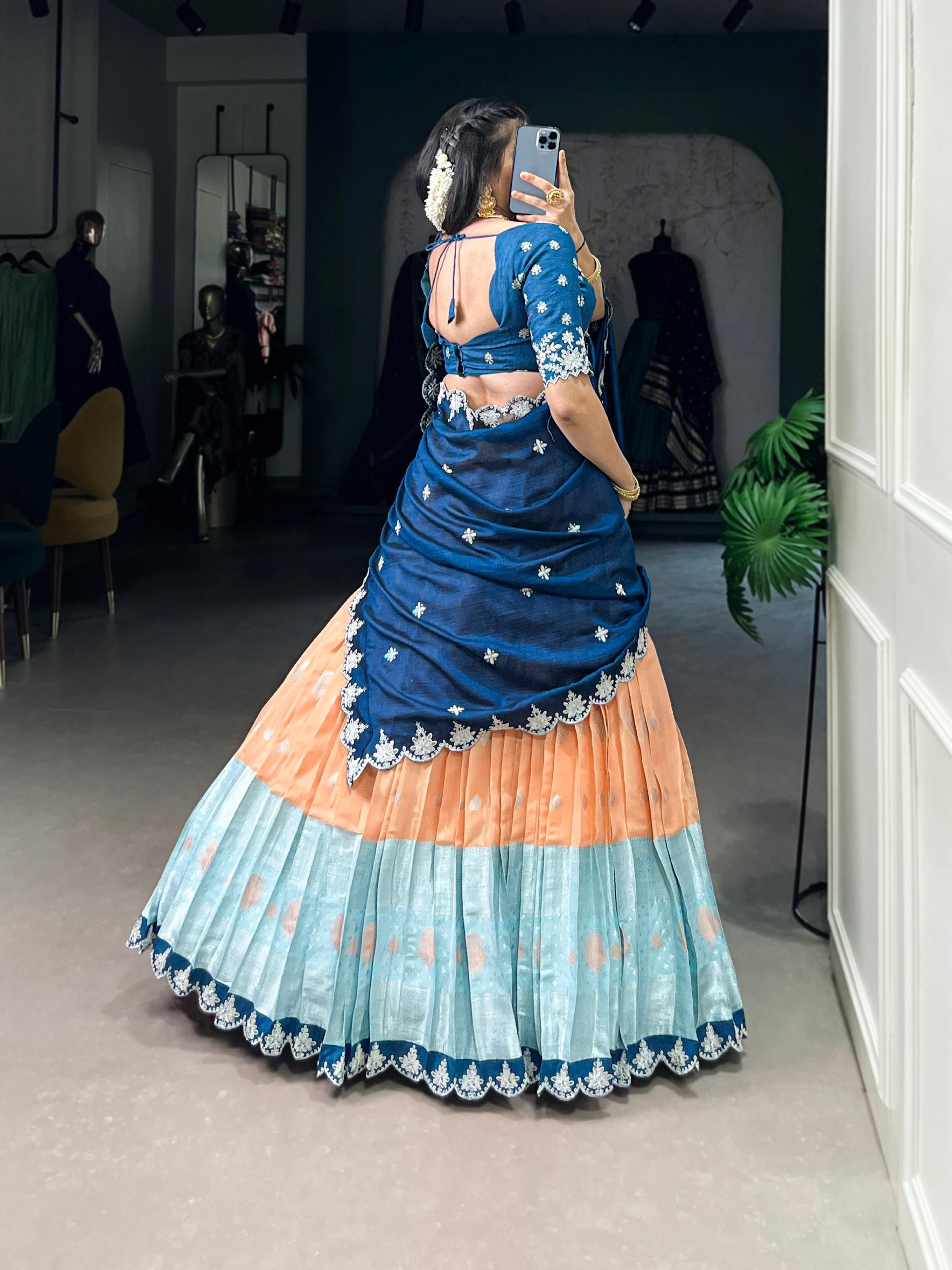 Lovely Zari Cota Weaving Sequins Thread Worked Lehenga Choli - ETHNICDEAL