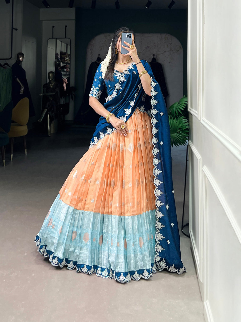 Lovely Zari Cota Weaving Sequins Thread Worked Lehenga Choli - ETHNICDEAL