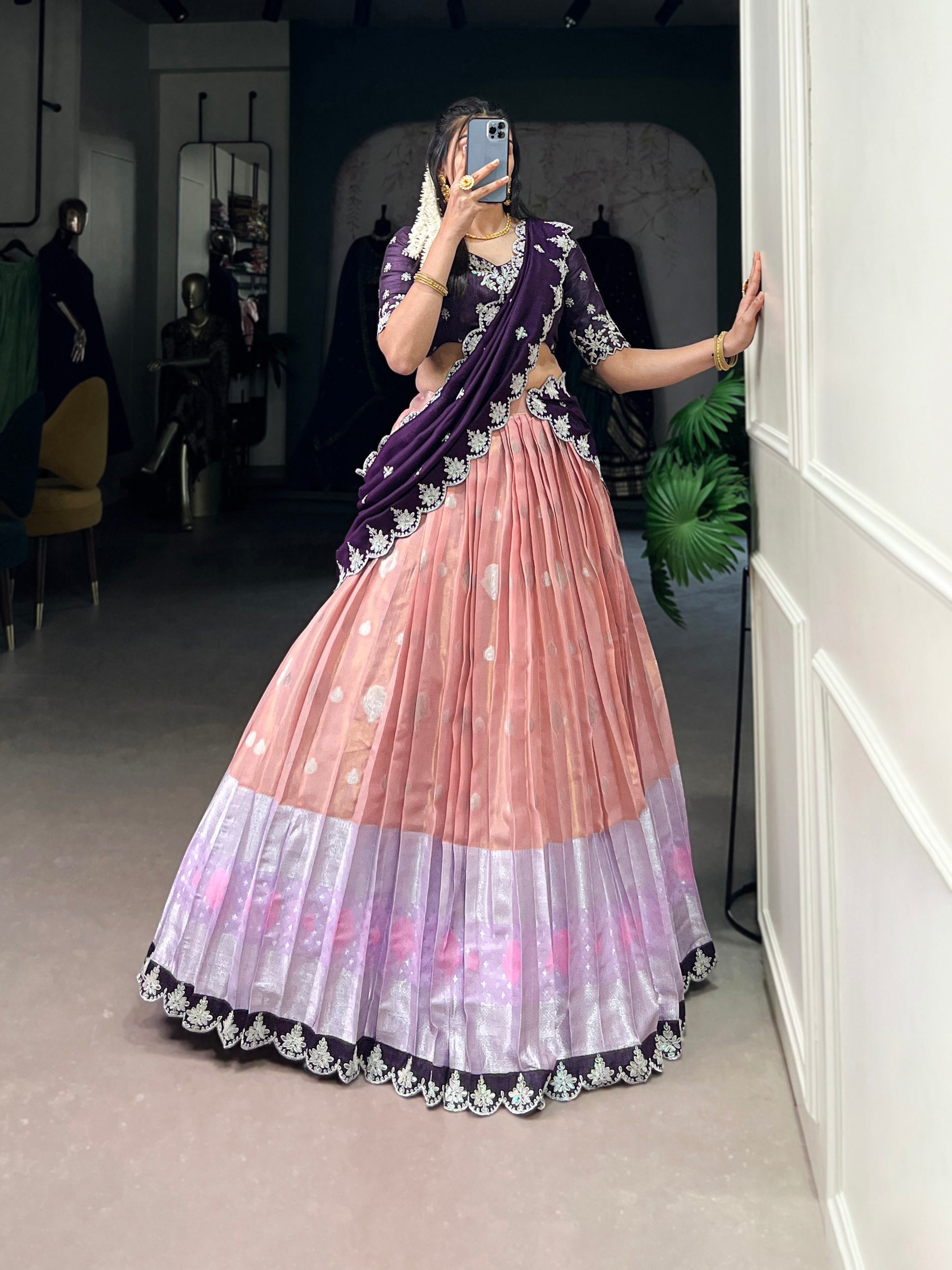 Lovely Zari Cota Weaving Sequins Thread Worked Lehenga Choli - ETHNICDEAL