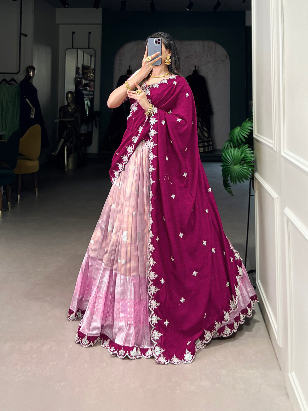 Lovely Zari Cota Weaving Sequins Thread Worked Lehenga Choli - ETHNICDEAL