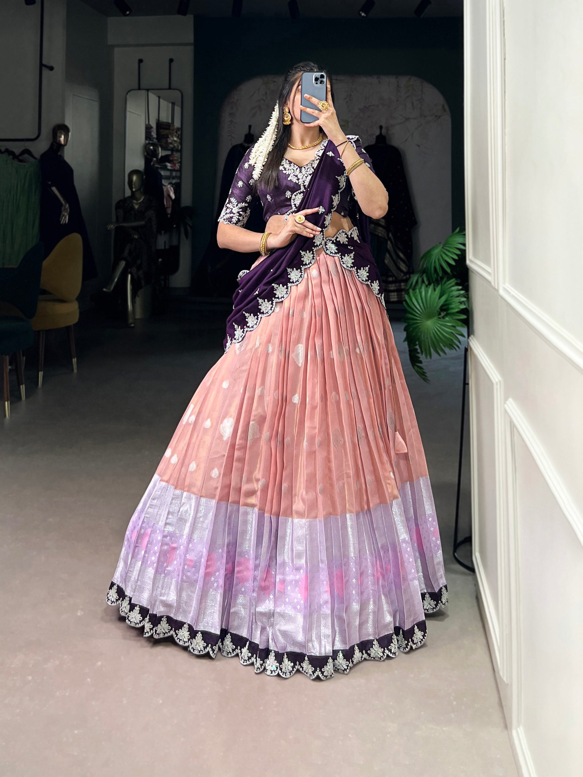Lovely Zari Cota Weaving Sequins Thread Worked Lehenga Choli - ETHNICDEAL