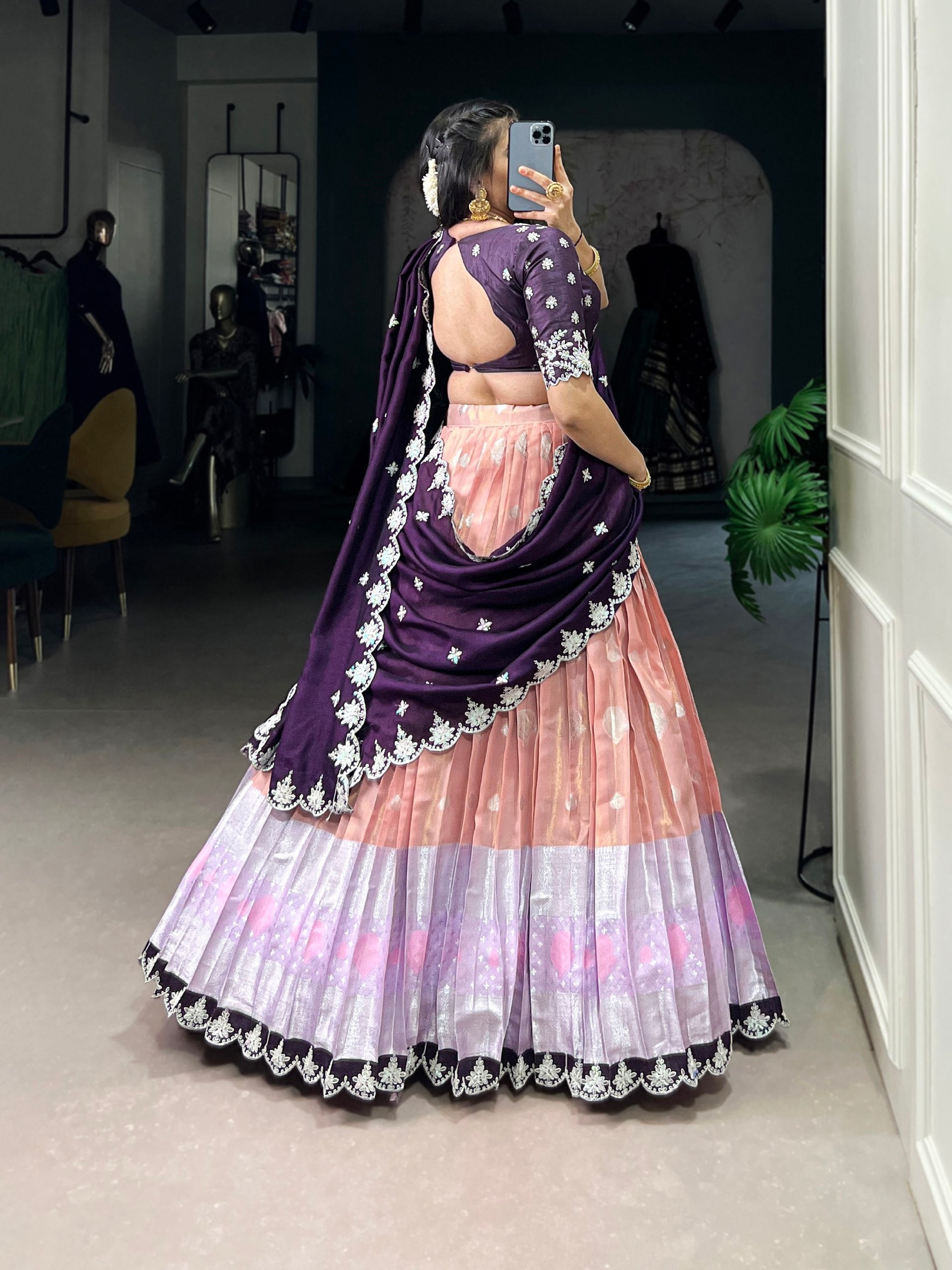 Lovely Zari Cota Weaving Sequins Thread Worked Lehenga Choli - ETHNICDEAL