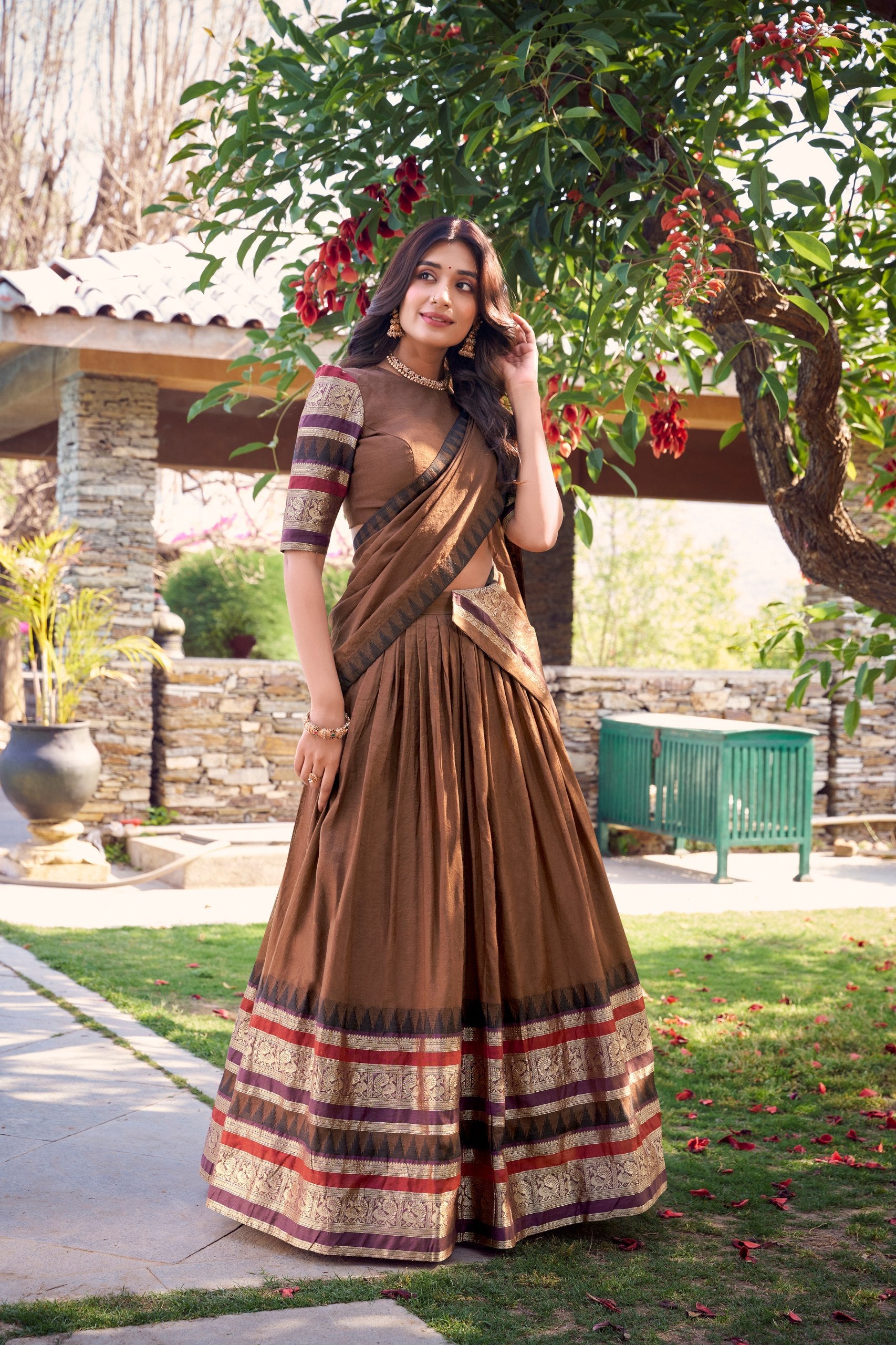Exquisite Pure Chanderi Zari Weaving Worked Lehenga Choli - ETHNICDEAL