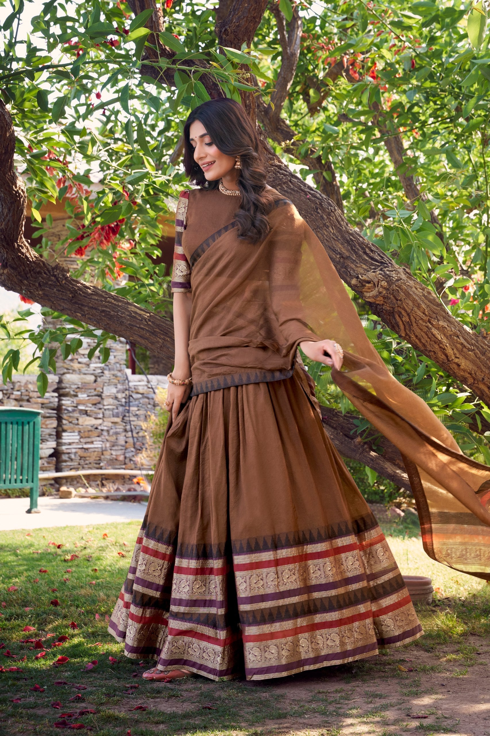 Exquisite Pure Chanderi Zari Weaving Worked Lehenga Choli - ETHNICDEAL