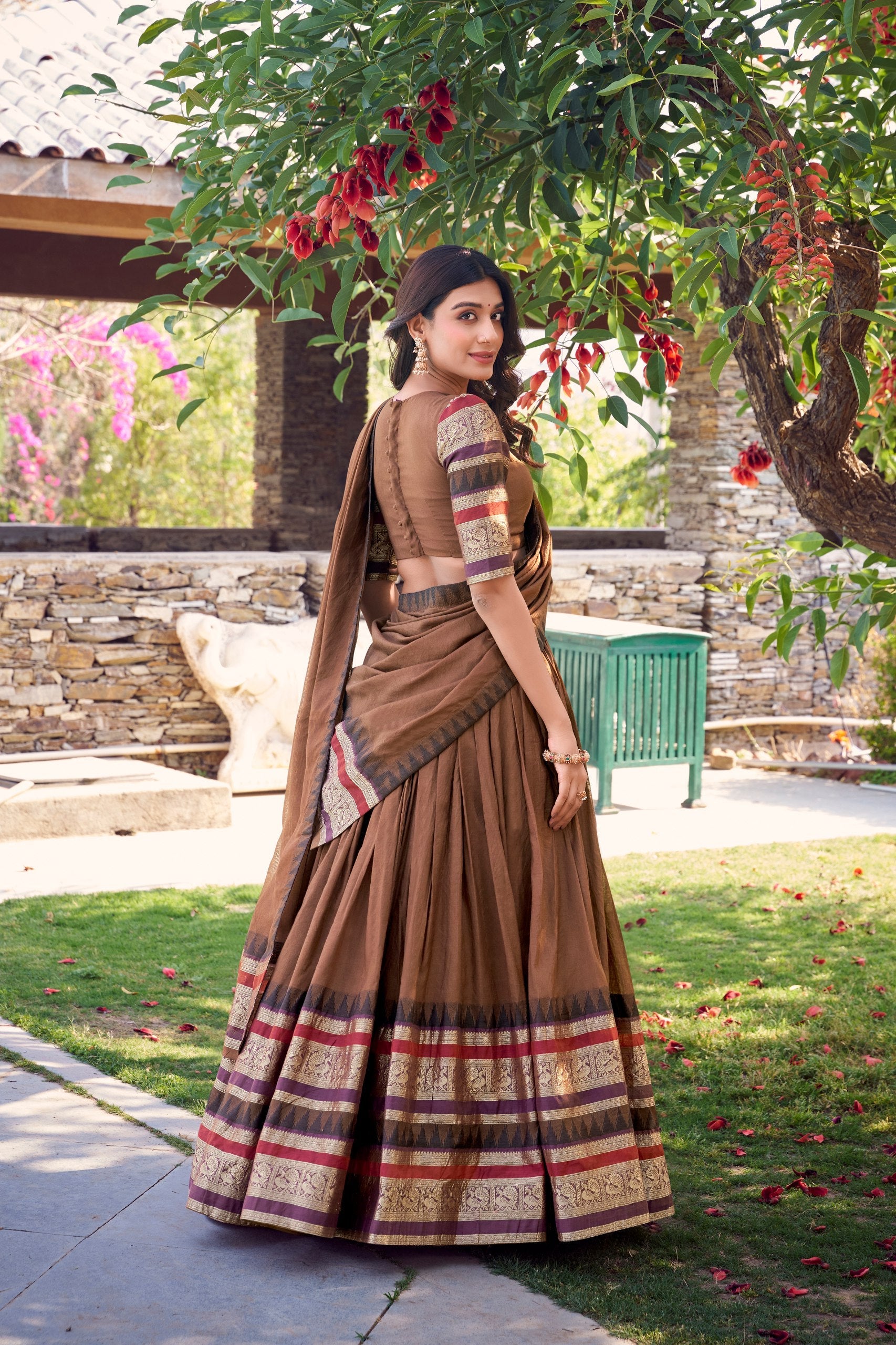 Exquisite Pure Chanderi Zari Weaving Worked Lehenga Choli - ETHNICDEAL