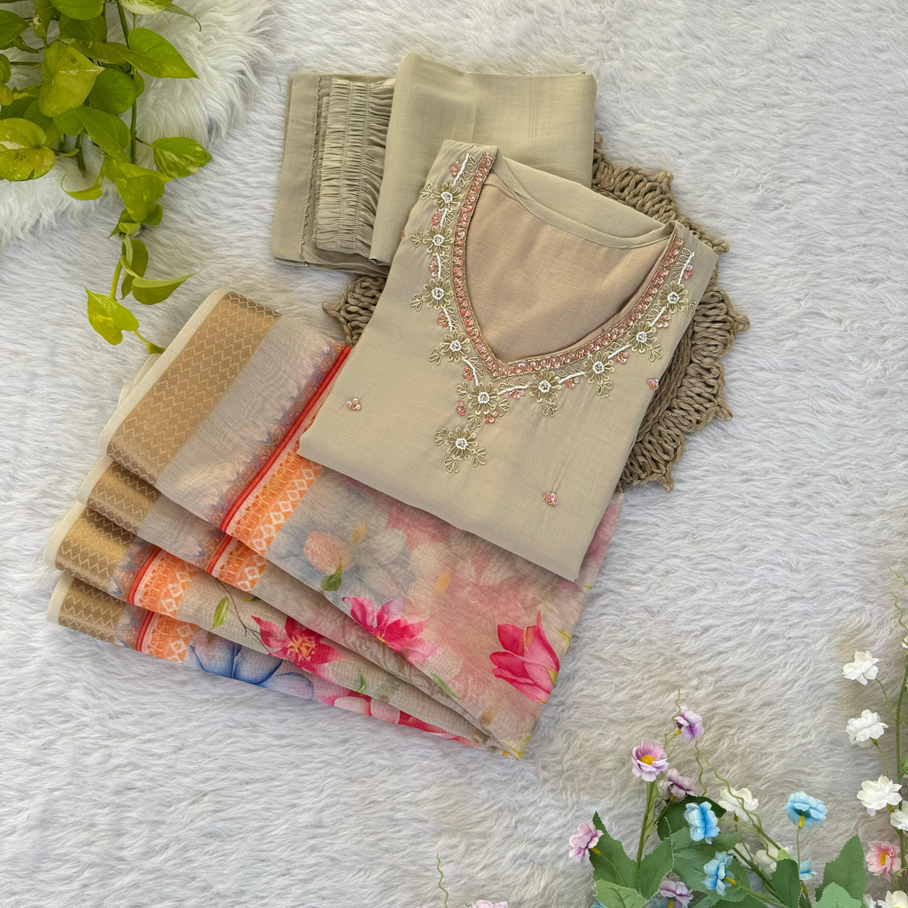 Amazing Roman Silk Hanworked Stitched Anarkali Pant Suit - Ethnicwish