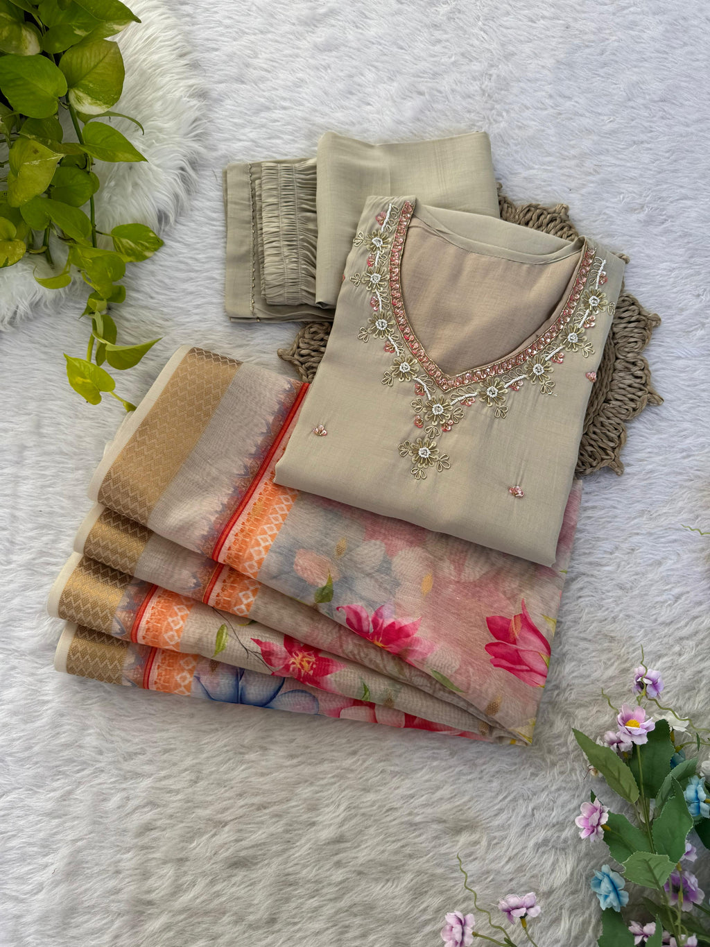 Amazing Roman Silk Hanworked Stitched Anarkali Pant Suit - Ethnicwish
