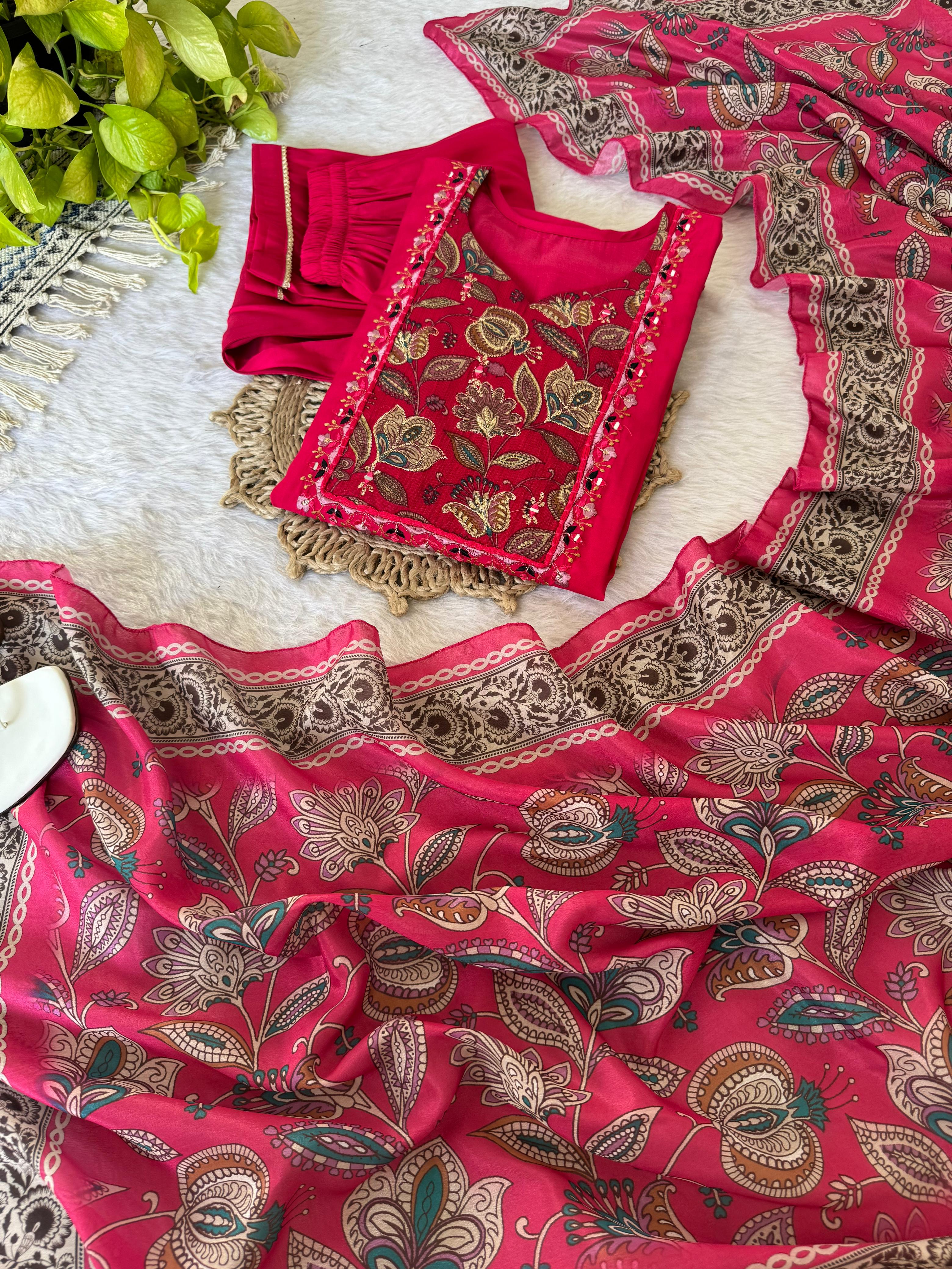 Delightful Maroon Fully Stitched Designer Anarkali Pant Suit - Ethnicwish