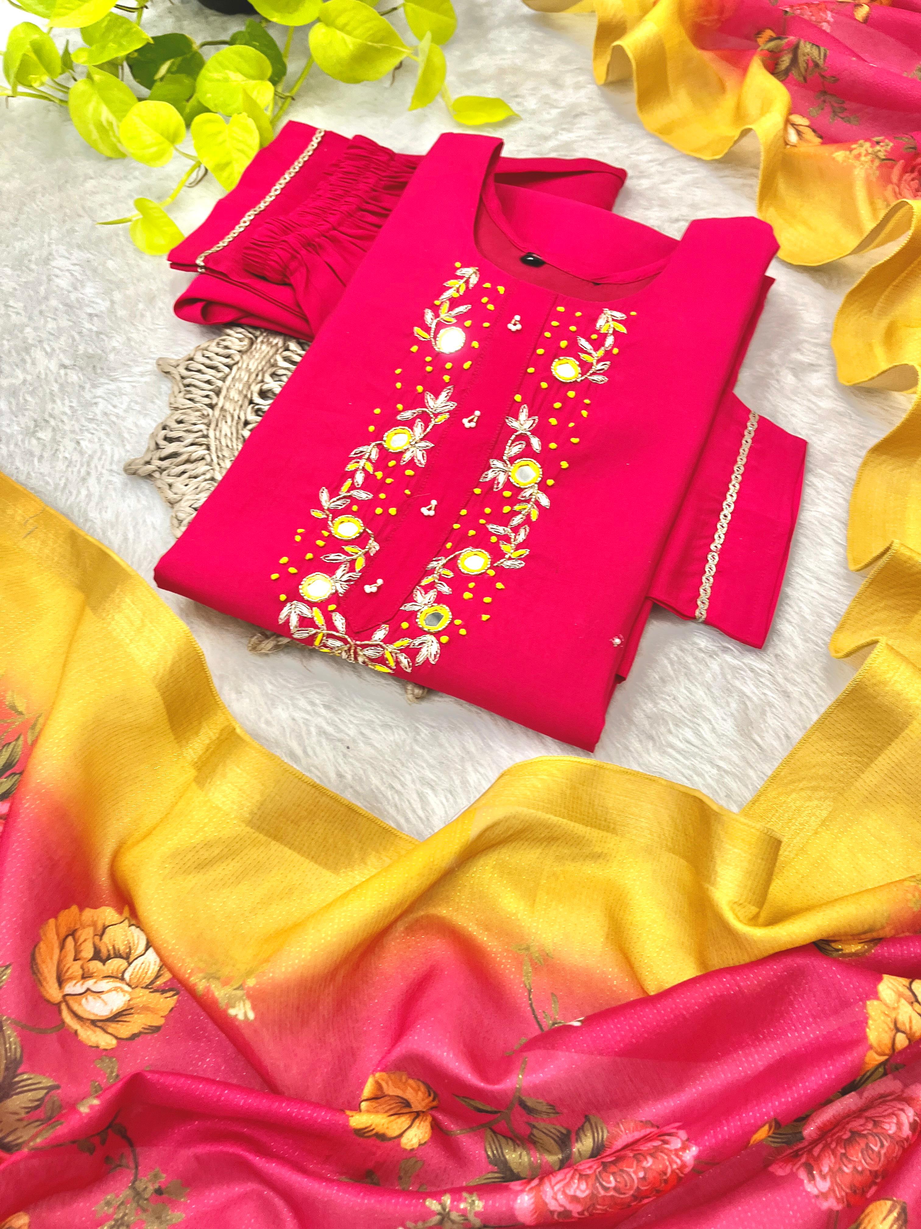 Luminous Festival Wear Roman Silk Handworked Designer Suit - Ethnicwish