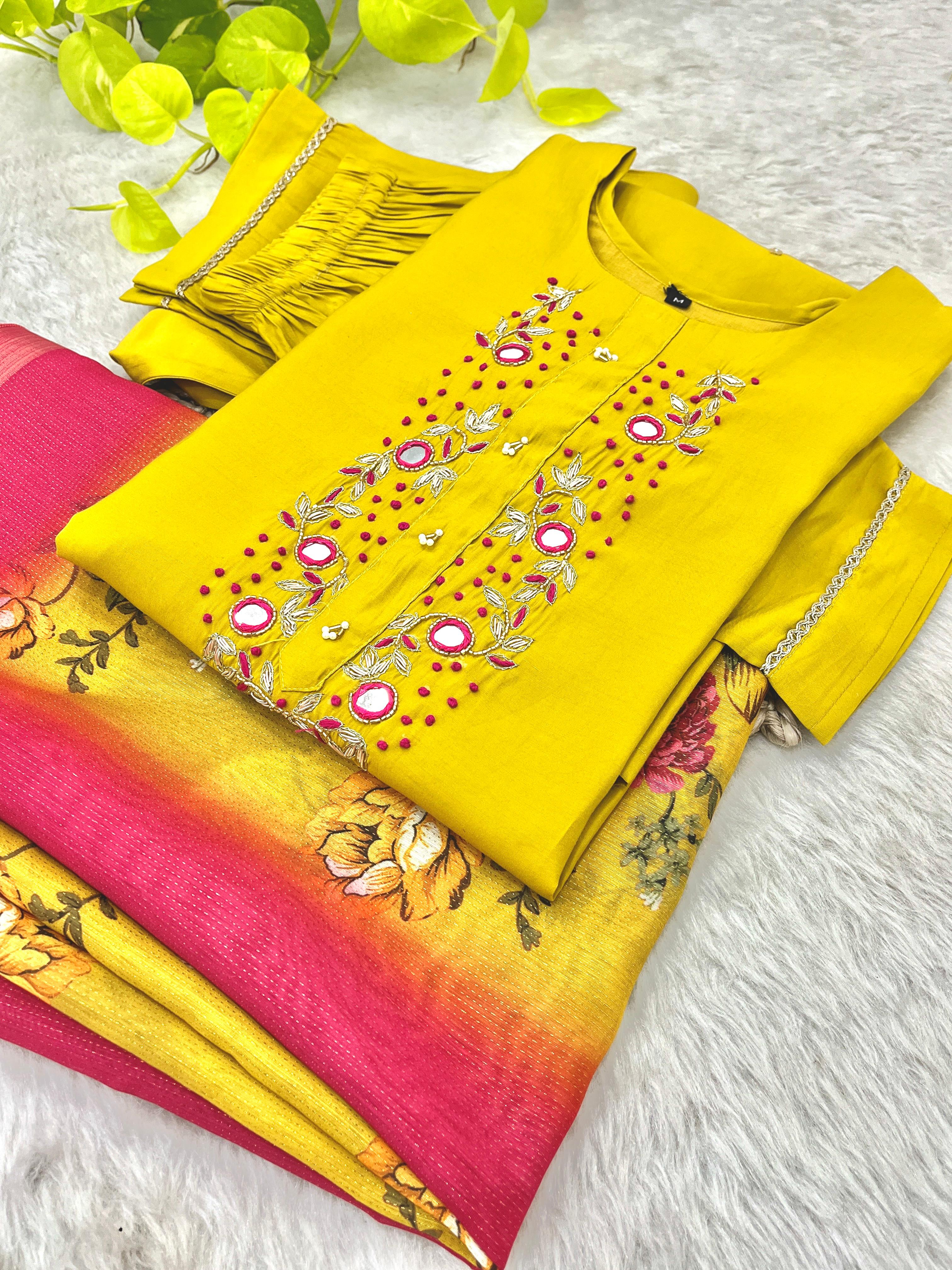 Luminous Festival Wear Roman Silk Handworked Designer Suit - Ethnicwish