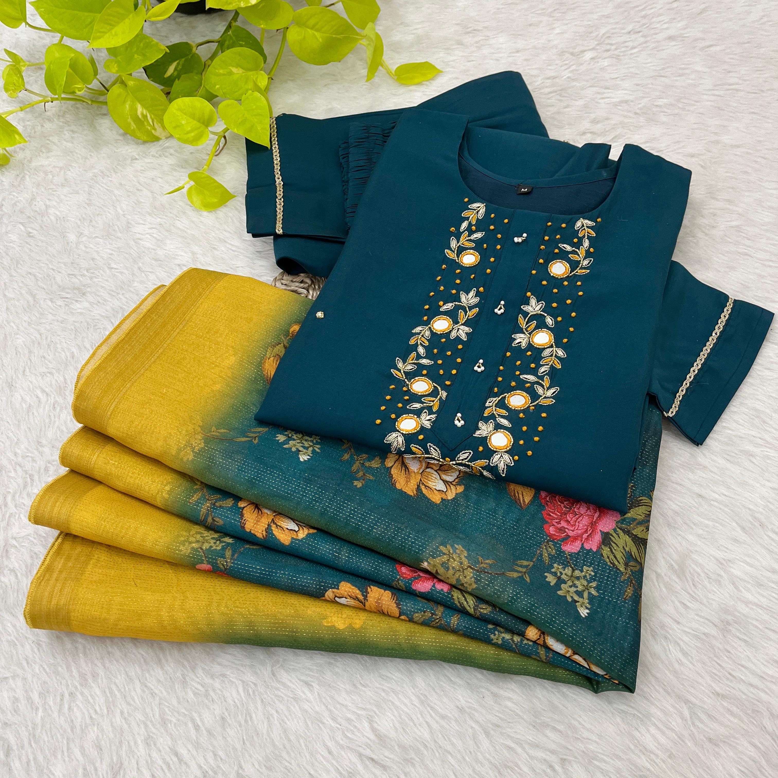 Luminous Festival Wear Roman Silk Handworked Designer Suit - Ethnicwish