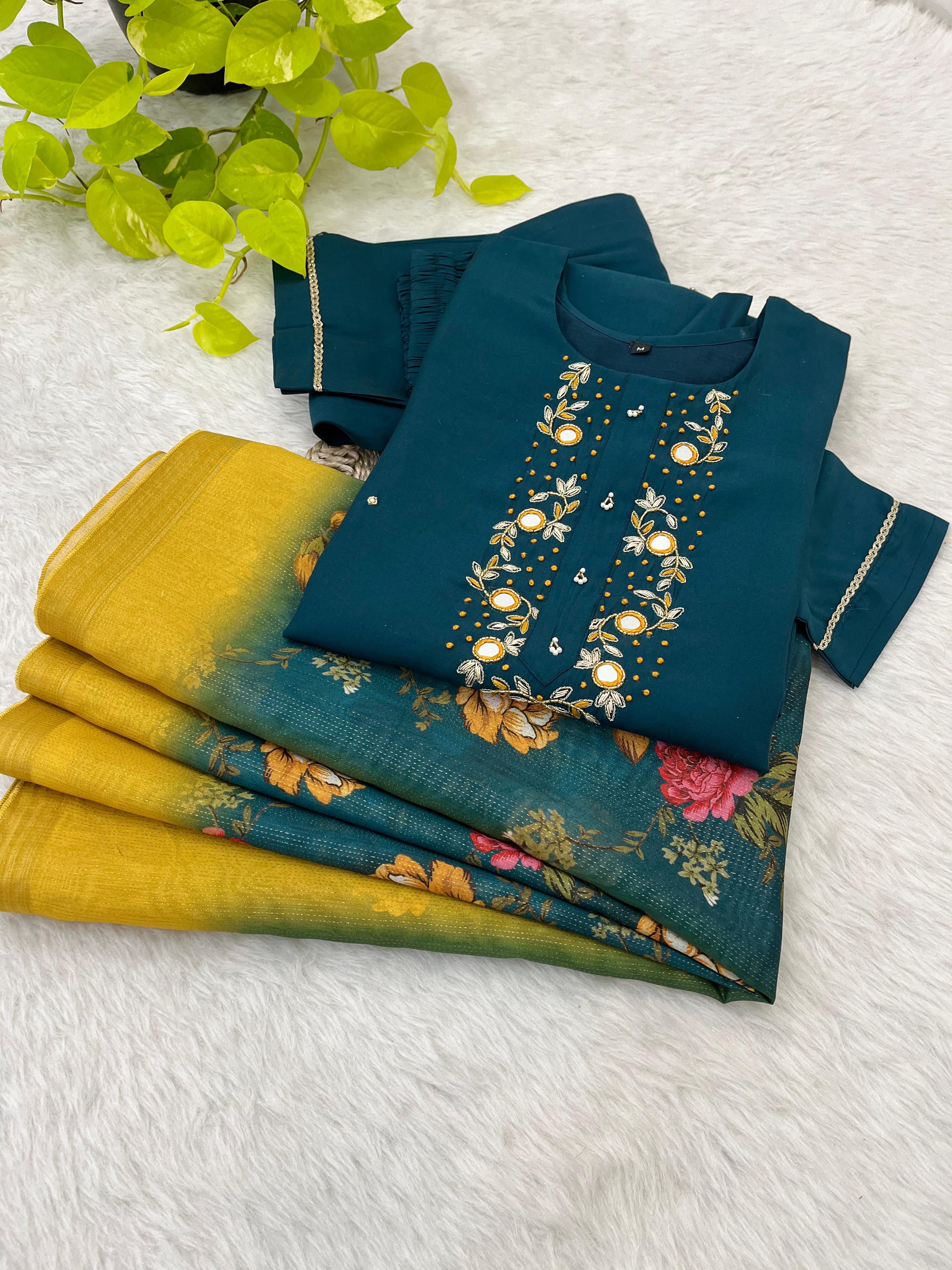 Luminous Festival Wear Roman Silk Handworked Designer Suit - Ethnicwish