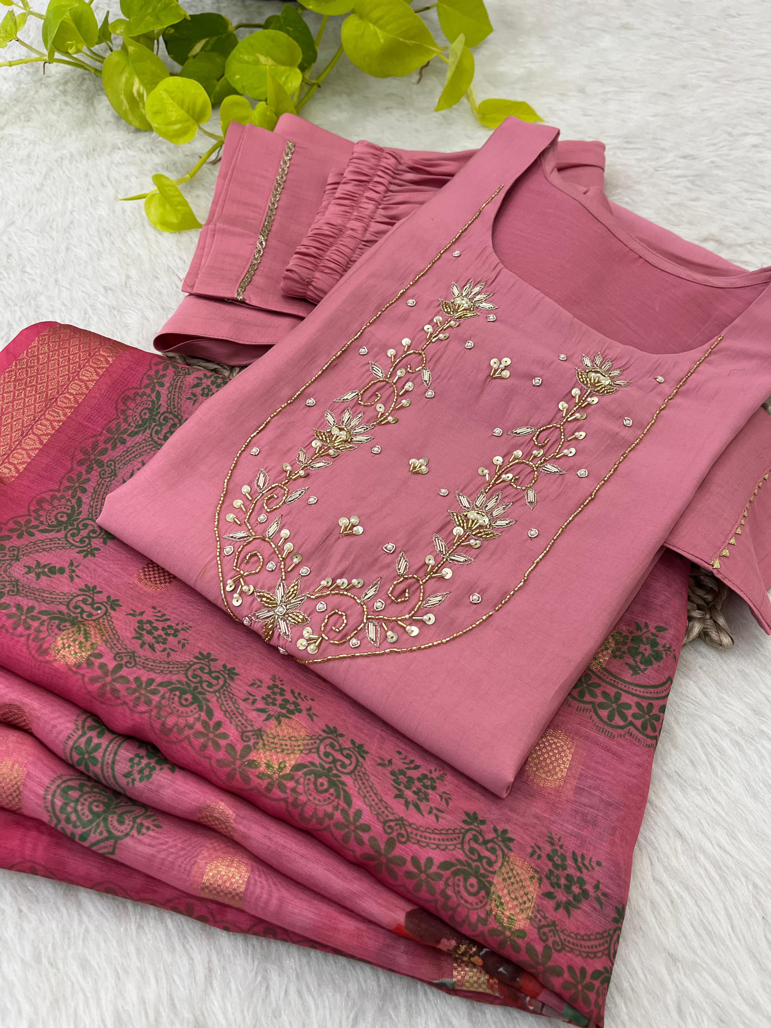 Spectacular Roman Silk Handcrafted Festive Wear Anarkali Pant Suit - Ethnicwish