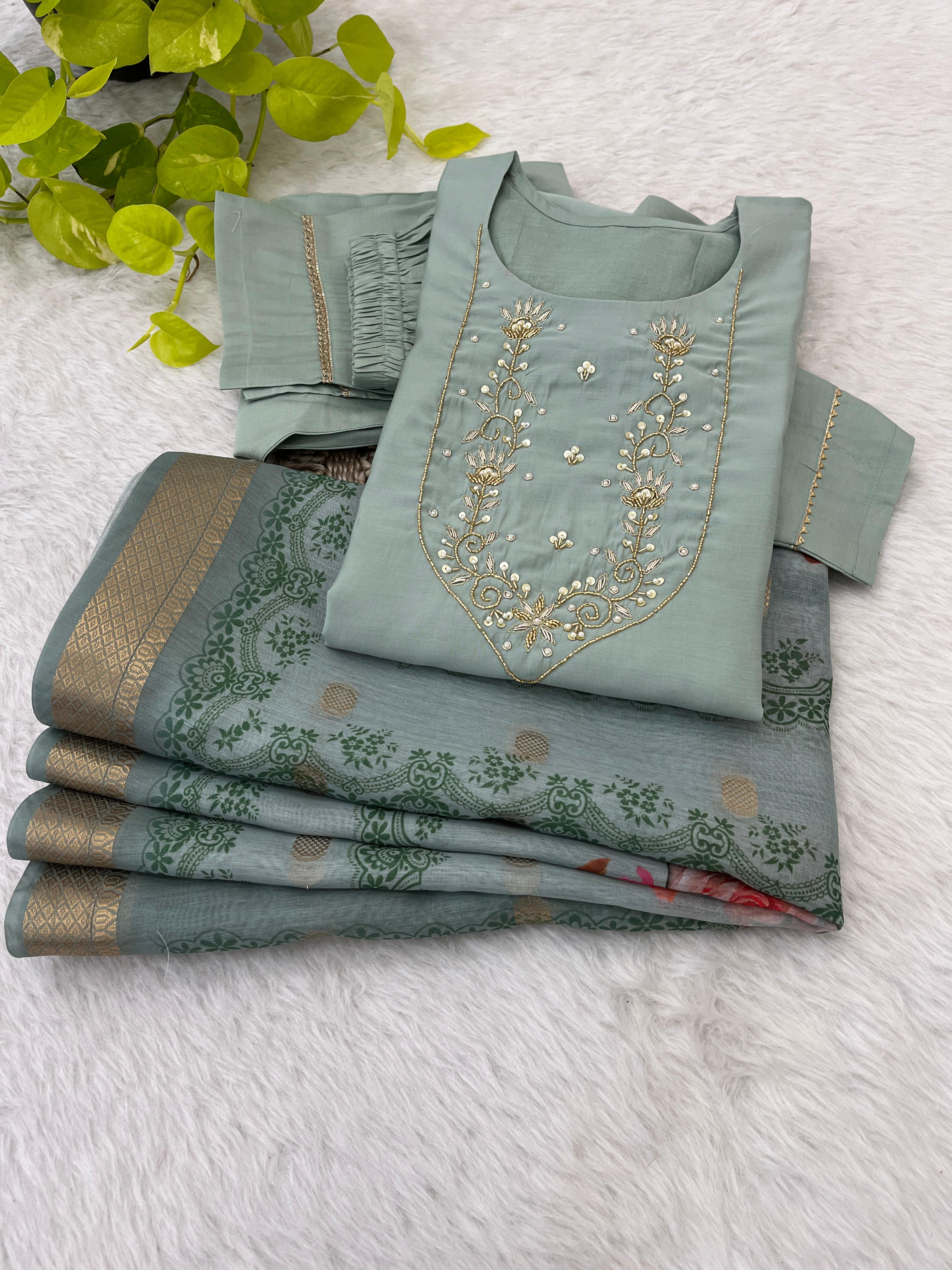 Spectacular Roman Silk Handcrafted Festive Wear Anarkali Pant Suit - Ethnicwish