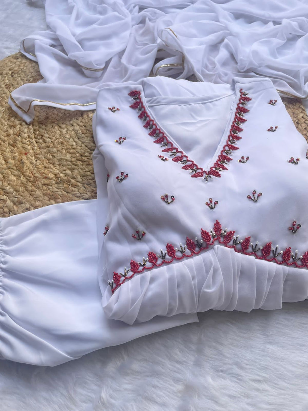 Exquisite Faux Georgette Festive Wear Handworked Suit - Ethnicwish