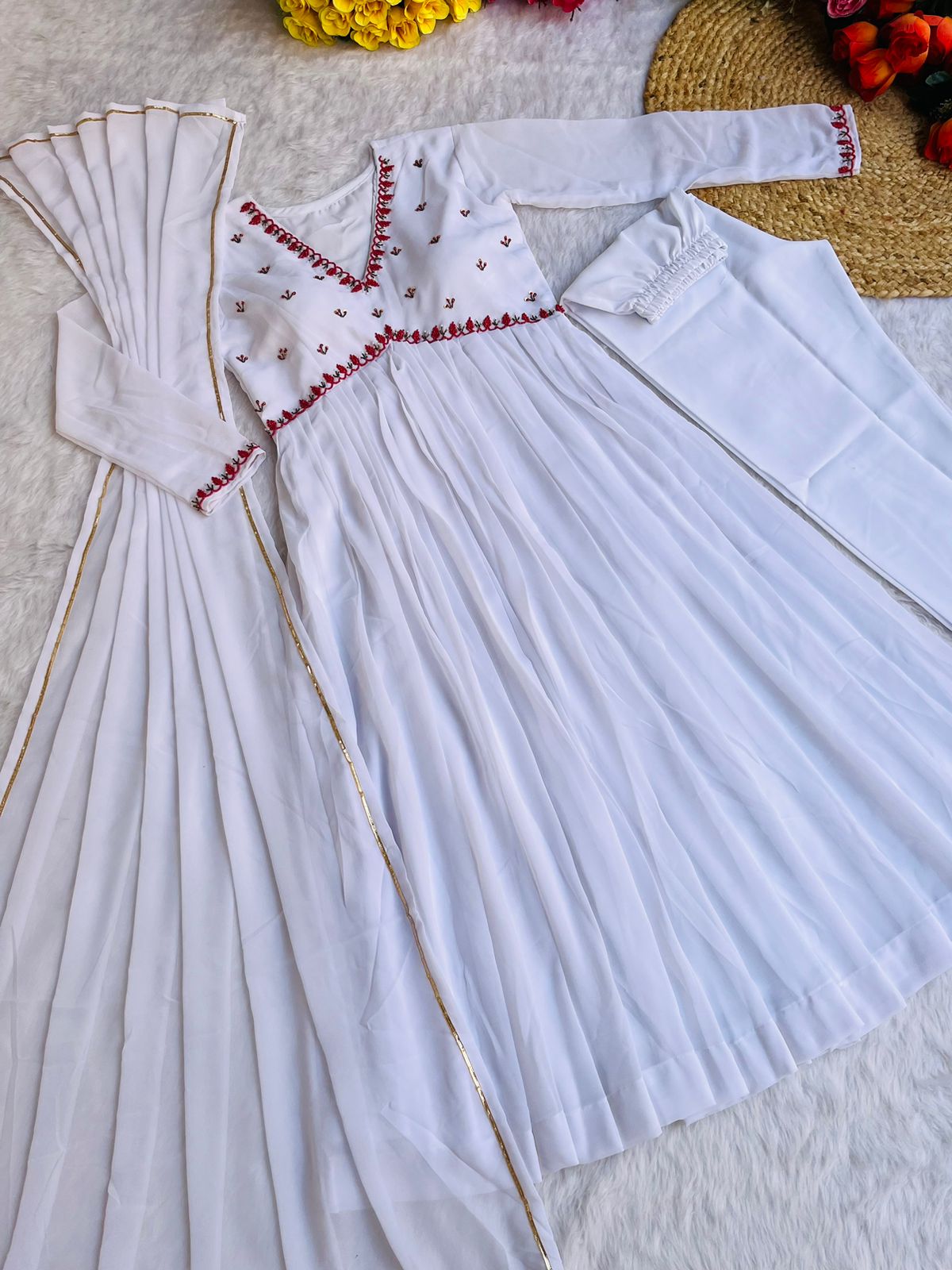 Exquisite Faux Georgette Festive Wear Handworked Suit - Ethnicwish