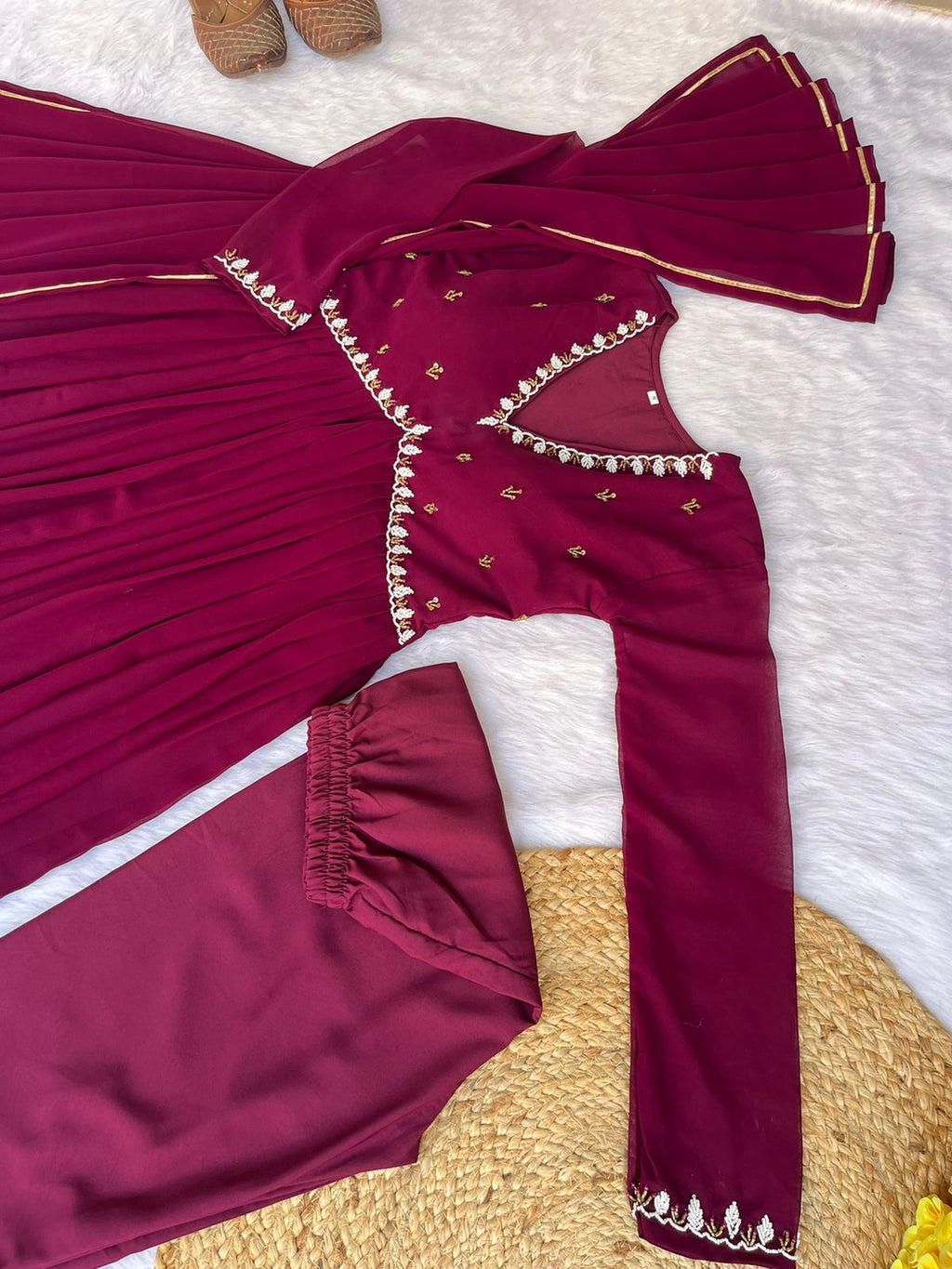 Exquisite Faux Georgette Festive Wear Handworked Suit - Ethnicwish