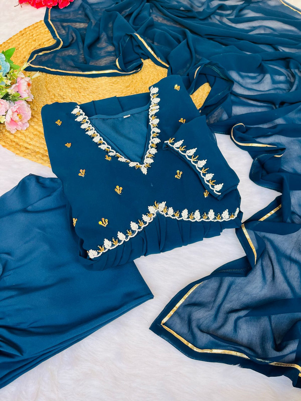 Exquisite Faux Georgette Festive Wear Handworked Suit - Ethnicwish